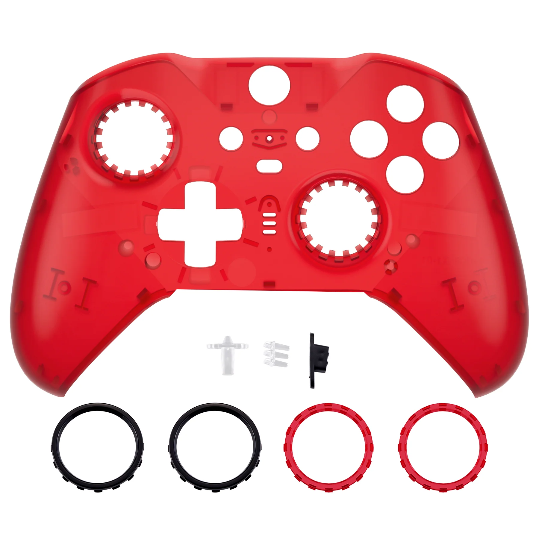eXtremeRate Replacement Front Housing Shell Case with Accent Rings for Xbox One Elite Series 2 & Elite 2 Core Controller (Model 1797) - Clear Red