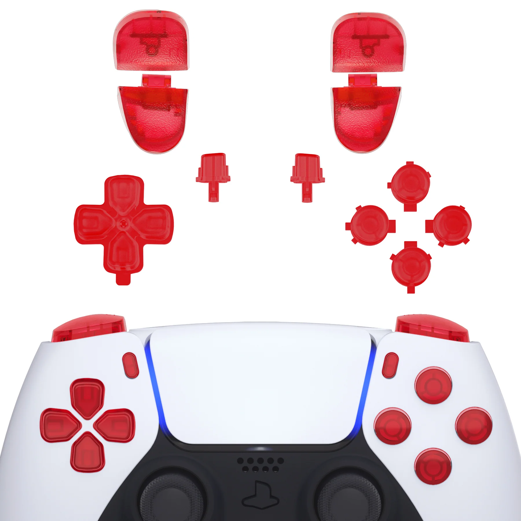 eXtremeRate Replacement Full Set Buttons Compatible with PS5 Controller BDM-030/040/050/060 - Clear Red
