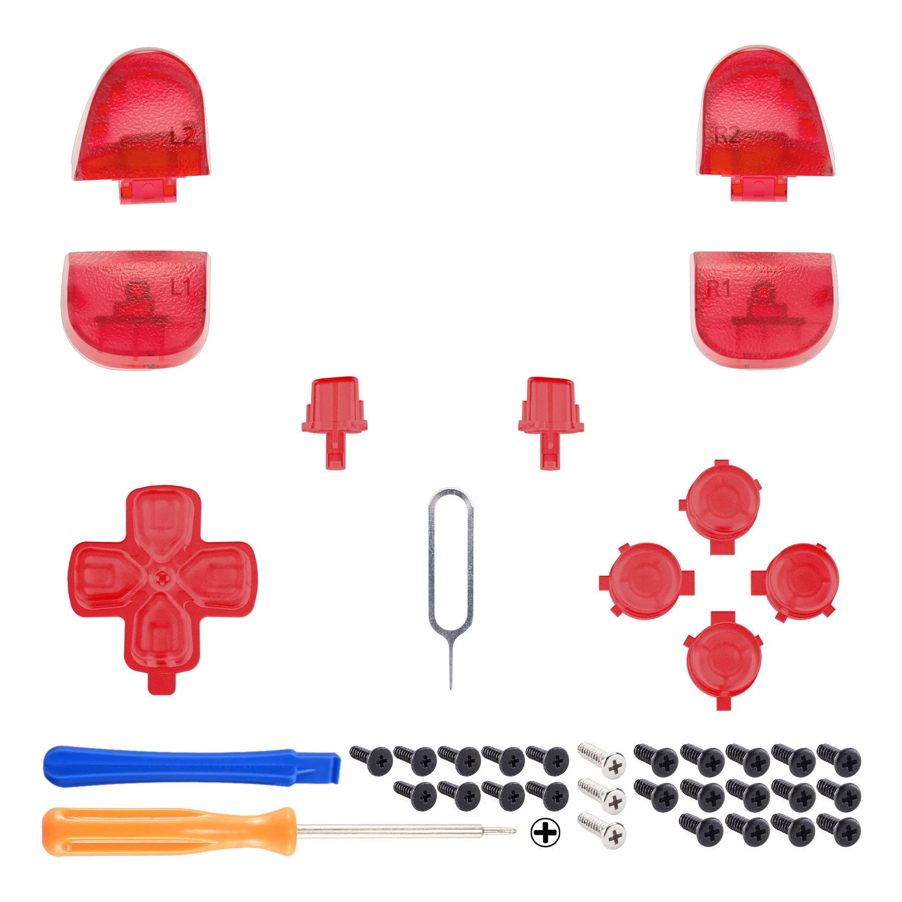 eXtremeRate Replacement Full Set Buttons Compatible with PS5 Controller BDM-030/040/050/060 - Clear Red - Image 2