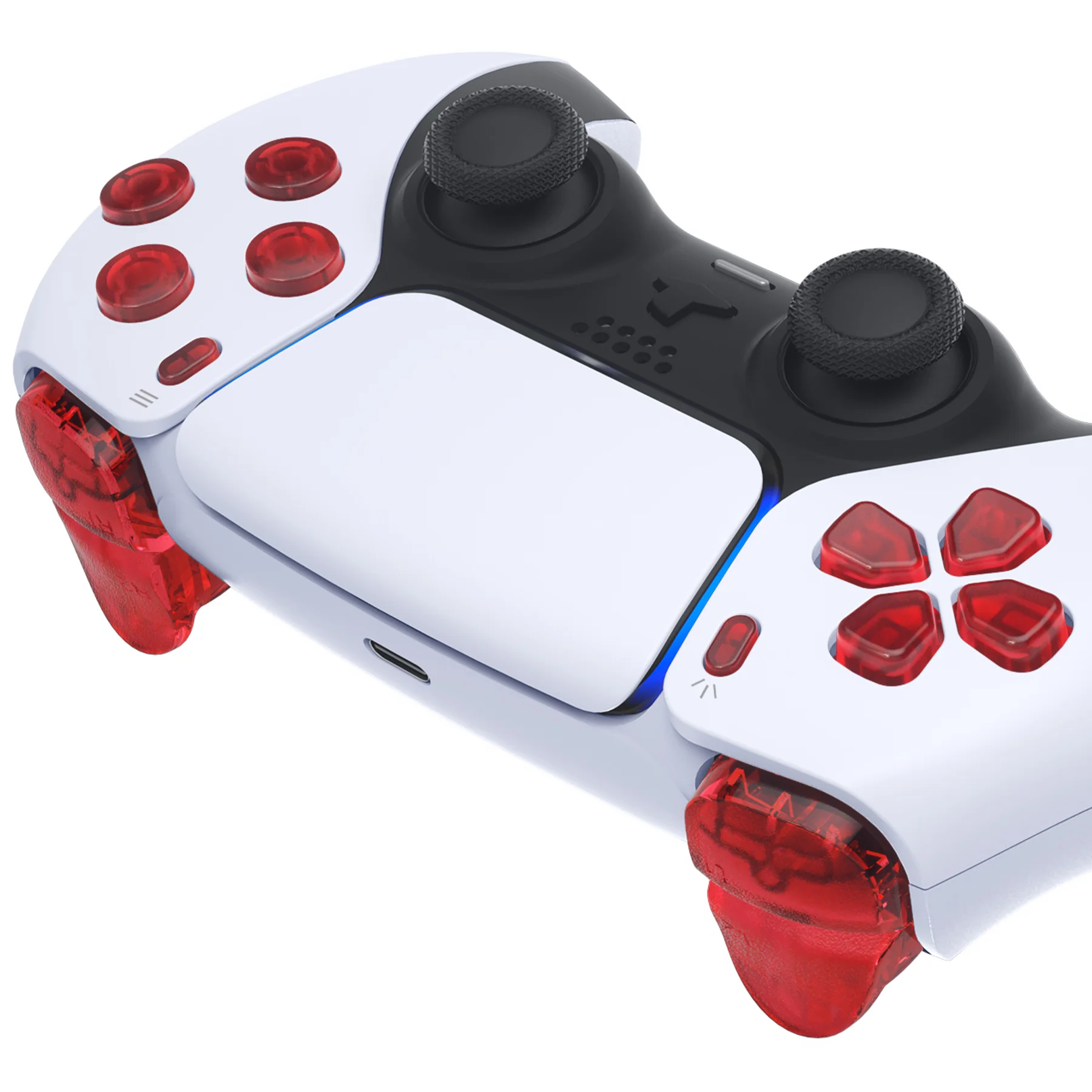eXtremeRate Replacement Full Set Buttons Compatible with PS5 Controller BDM-030/040/050/060 - Clear Red - Image 7