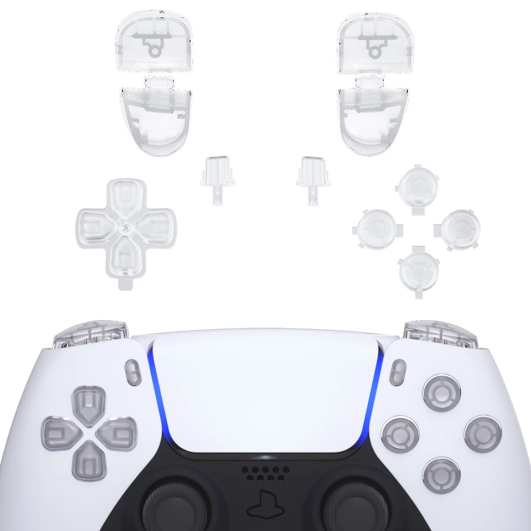 eXtremeRate Replacement Full Set Buttons Compatible with PS5 Controller BDM-030/040/050/060 - Clear