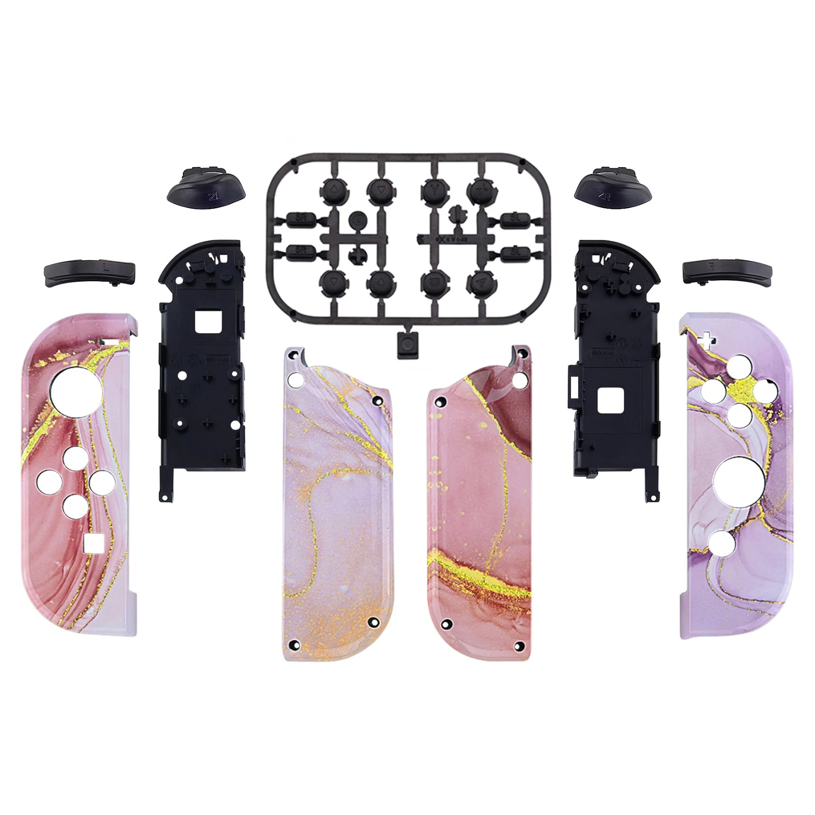 eXtremeRate Replacement Full Set Shell Case with Buttons for Joycon of NS Switch - Cosmic Pink Gold Marble Effect - Image 2