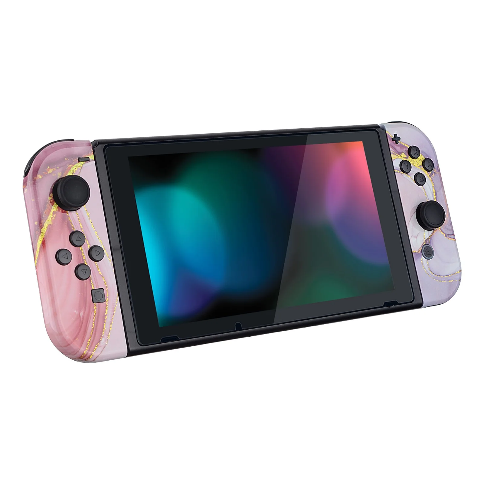 eXtremeRate Replacement Full Set Shell Case with Buttons for Joycon of NS Switch - Cosmic Pink Gold Marble Effect - Image 5
