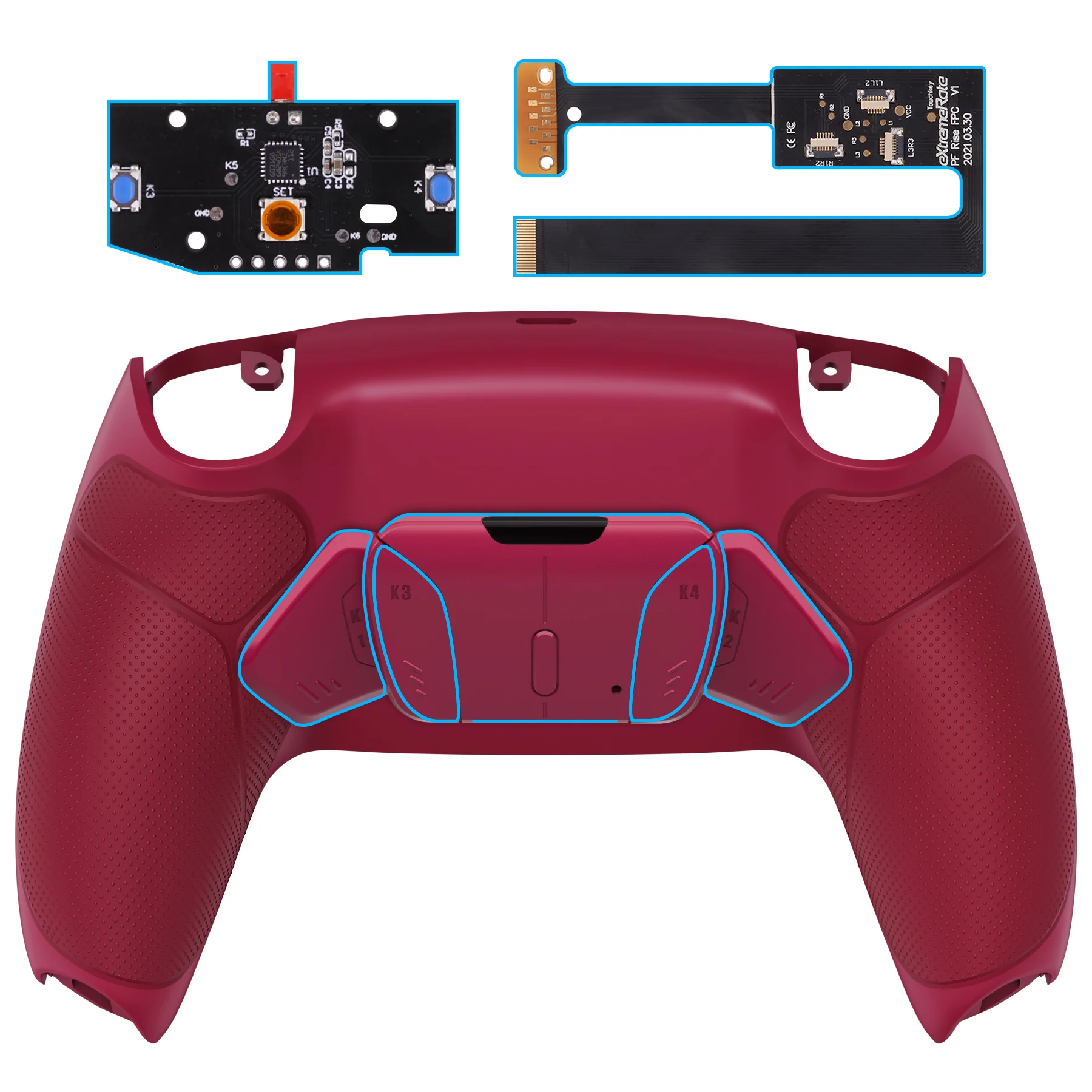 eXtremeRate Remappable RISE4 Remap Kit for PS5 Controller BDM-010/020 - Rubberized Cosmic Red
