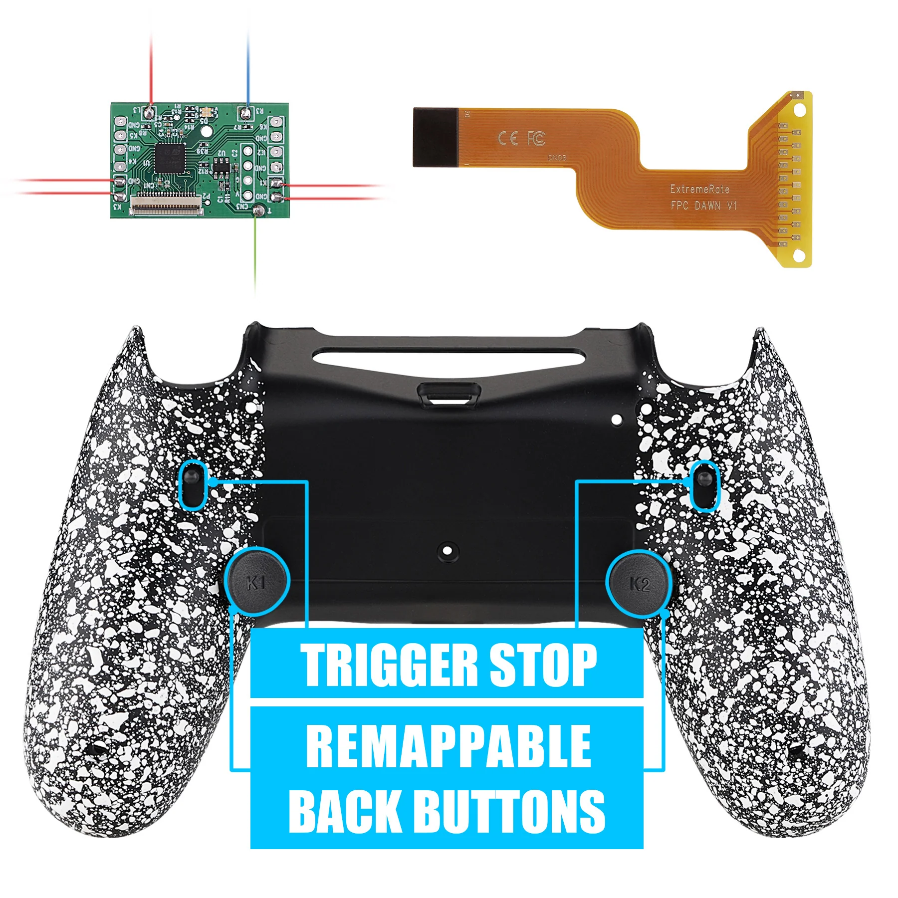 eXtremeRate Dawn 2.0 FlashShot Trigger Stop Remap Kit for PS4 Controller JDM 040/050/055 - Textured White