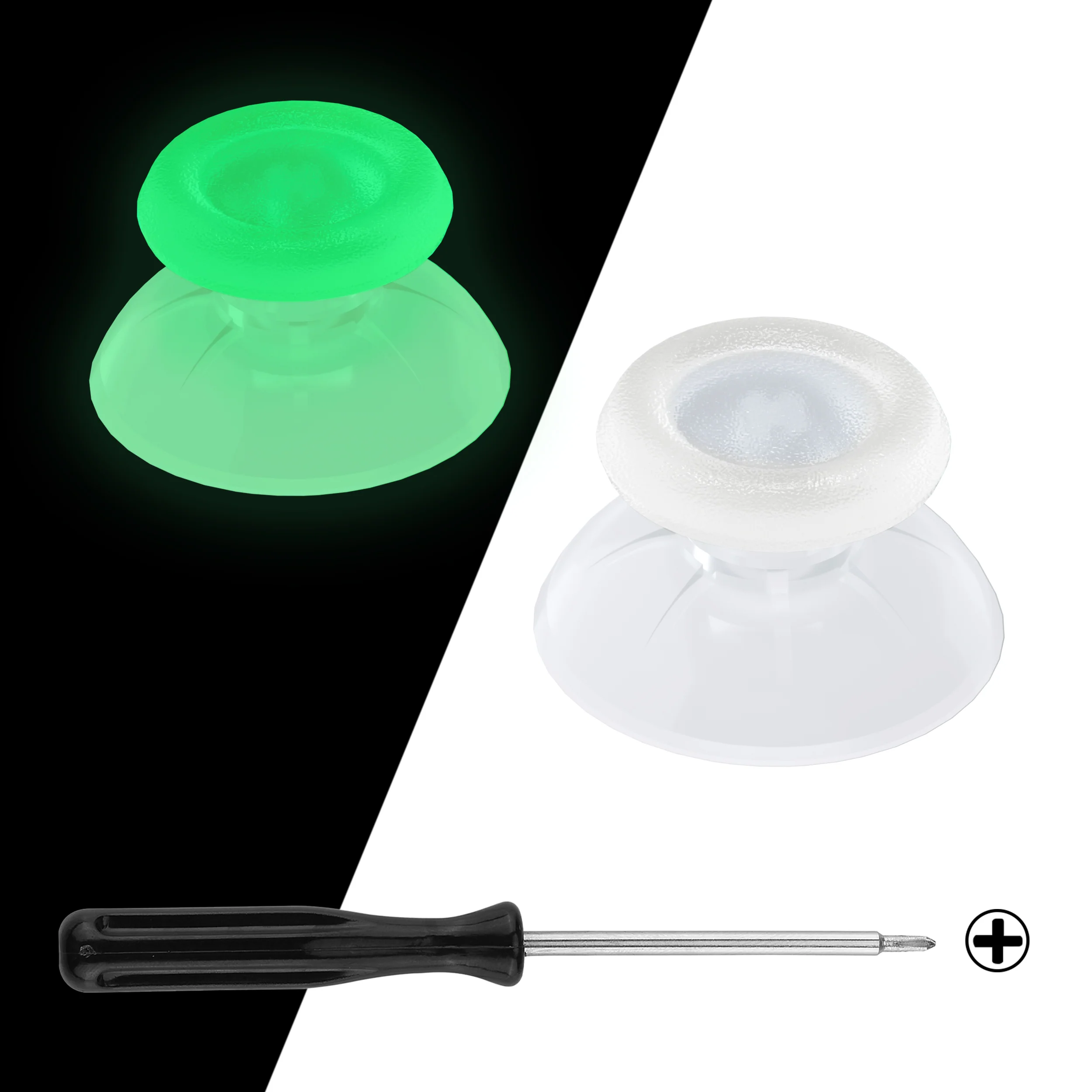 eXtremeRate Dual-Color Replacement 3D Joystick Thumbsticks Compatible with PS4 Slim Pro Controller - Glow in Dark - Green