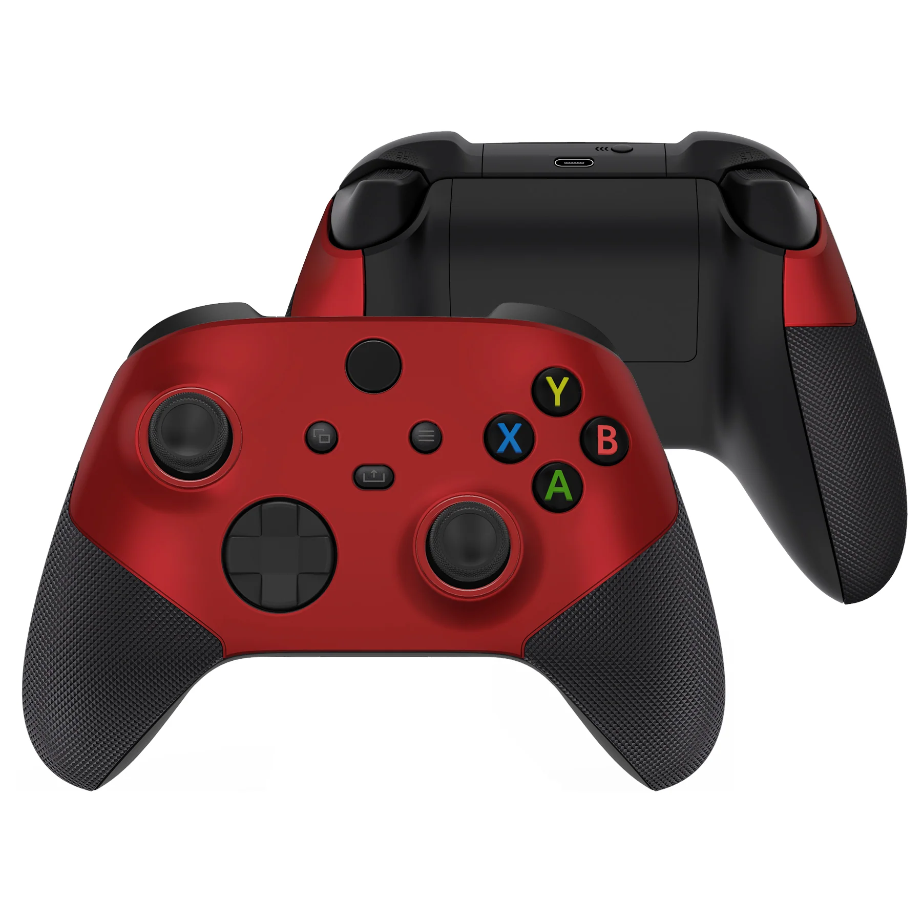 eXtremeRate ASR Version Performance Rubberized Side Rails Front Housing Shells with Accent Rings for Xbox Series X & S Controller - Scarlet Red & Black