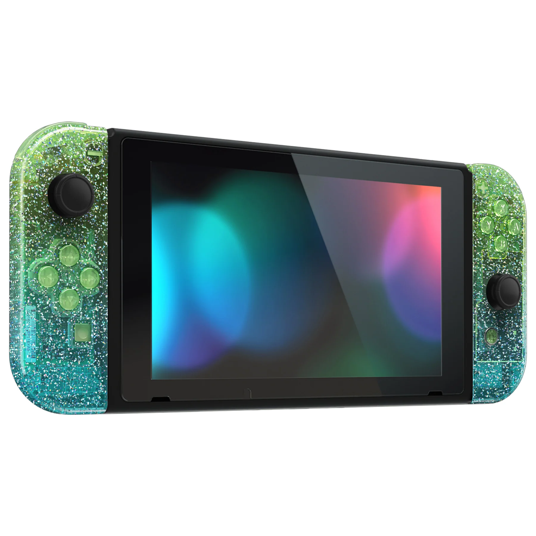 eXtremeRate Replacement Full Set Shells with Buttons for Nintendo Switch - Glitter Gradient Translucent Green Blue - Image 4