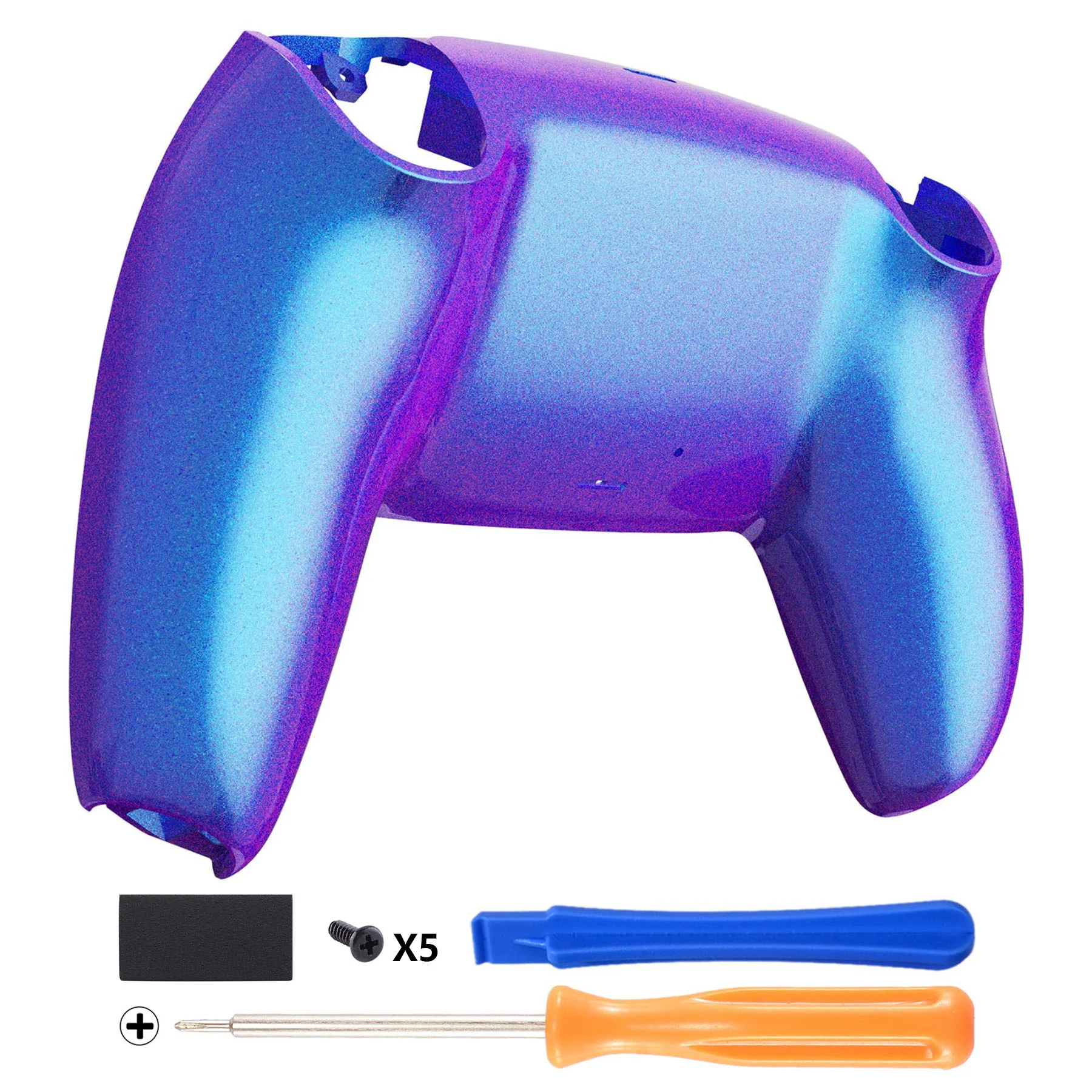 eXtremeRate Replacement Back Housing Bottom Shell Compatible with PS5 Controller BDM-010/020/030/040/050 - Chameleon Purple Blue Glossy