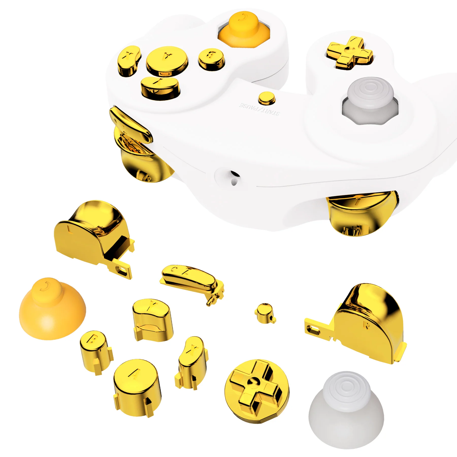 eXtremeRate DIY Replacement Full Set Buttons & Thumbsticks for Nintendo GameCube Controller NGC - Chrome Gold