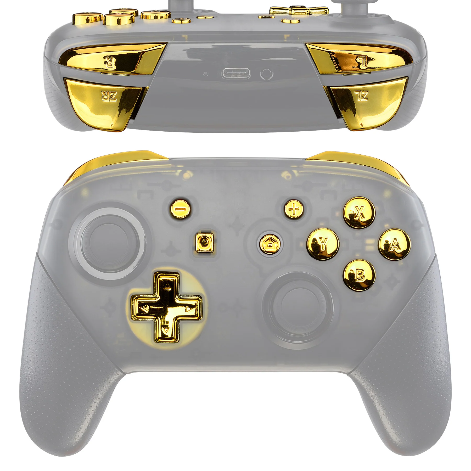 eXtremeRate DIY Replacement Full Set Buttons for Nintendo Switch Pro Controller - Chrome Gold Glossy