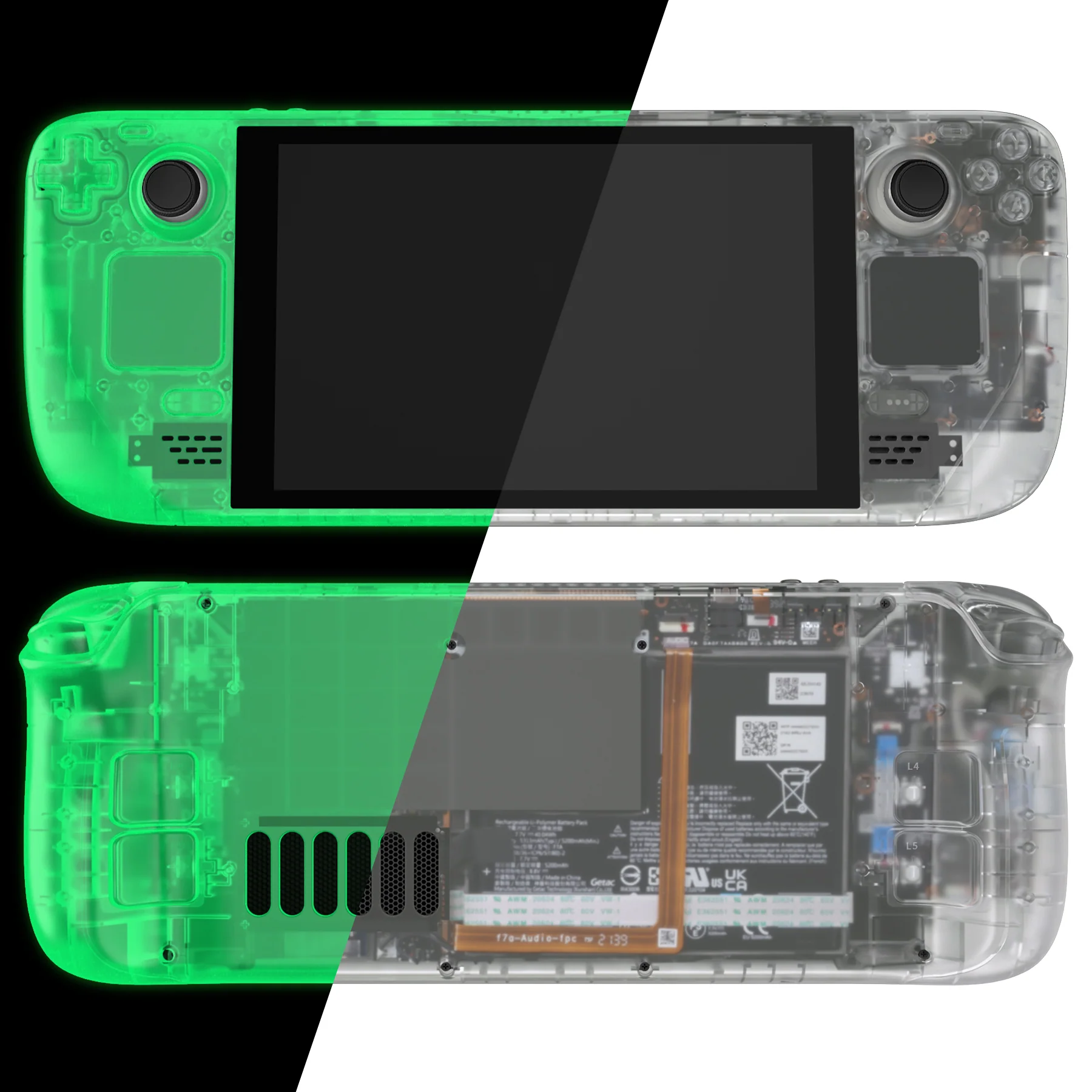 eXtremeRate Custom Full Set Shell with Buttons for Steam Deck LCD - Glow in Dark - Green
