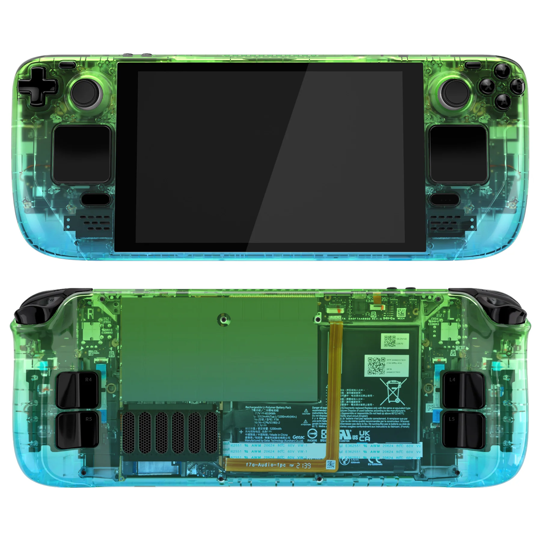 eXtremeRate Custom Full Set Shell with Buttons for Steam Deck LCD - Gradient Translucent Green Blue