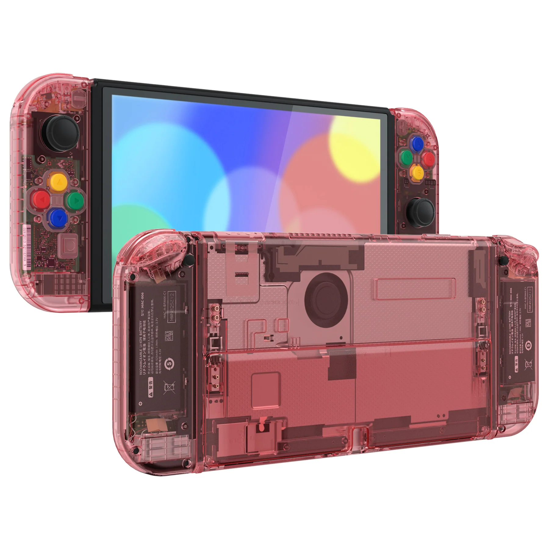 eXtremeRate Custom Replacement Full Set Shell with Buttons for Nintendo Switch OLED - Crystal Cherry Pink