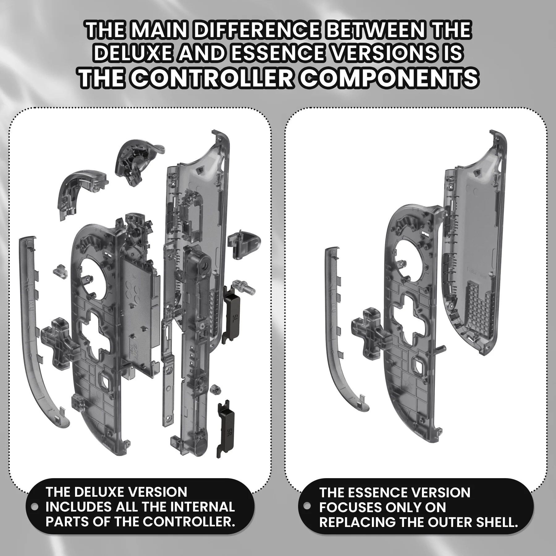 eXtremeRate D-Pad Version Replacement Full Set Shell Case with Buttons for Joycon 2 of Nintendo Switch 2 - Deluxe Version - Clear Slate Black - Image 3