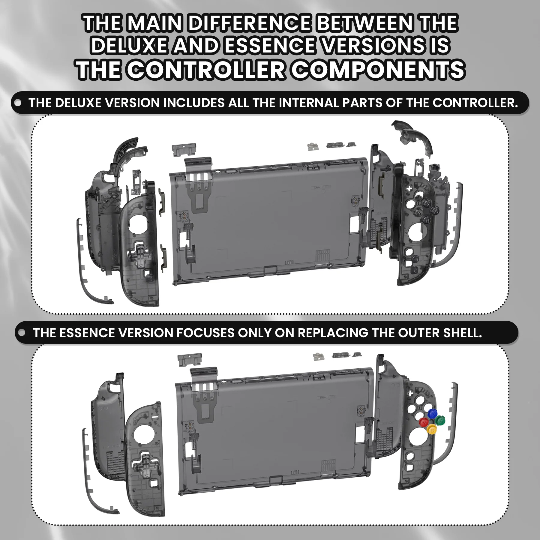 eXtremeRate D-Pad Version Replacement Full Set Shells with Buttons for Nintendo Switch 2 - Essence Version - Clear Slate Black - Image 3