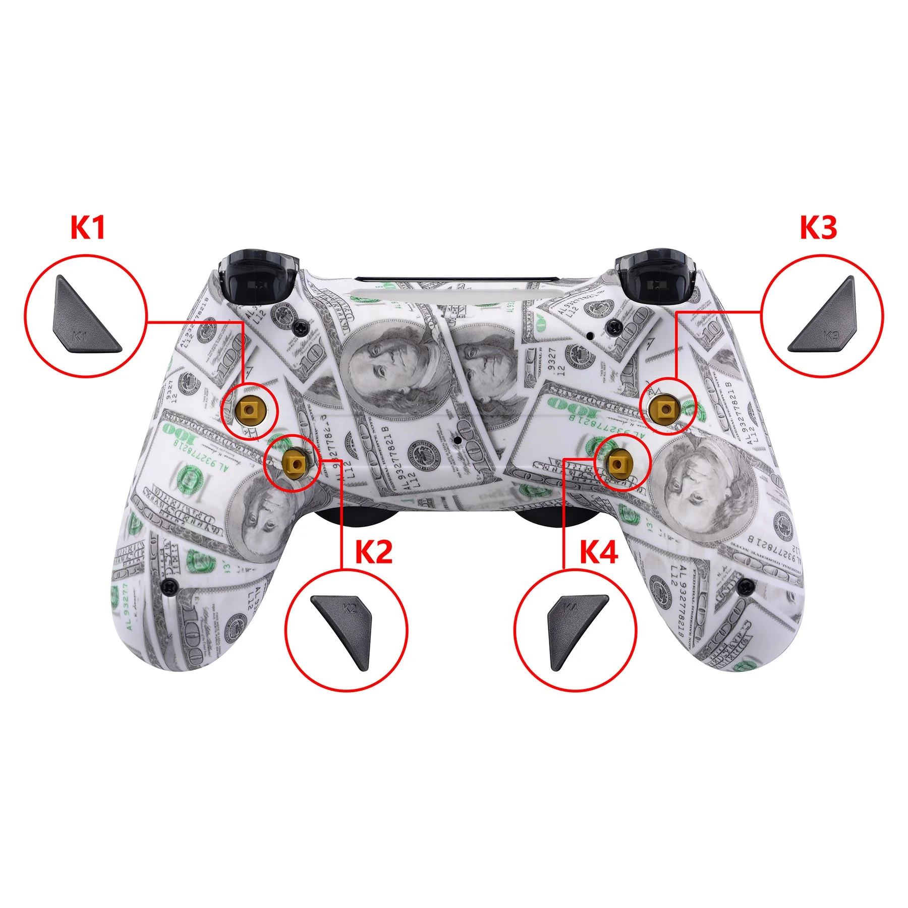 eXtremeRate Dawn Remappable Remap Kit with Redesigned Back Shell & 4 Back Buttons for PS4 Controller JDM 040/050/055 - The $100 cash money - Image 6