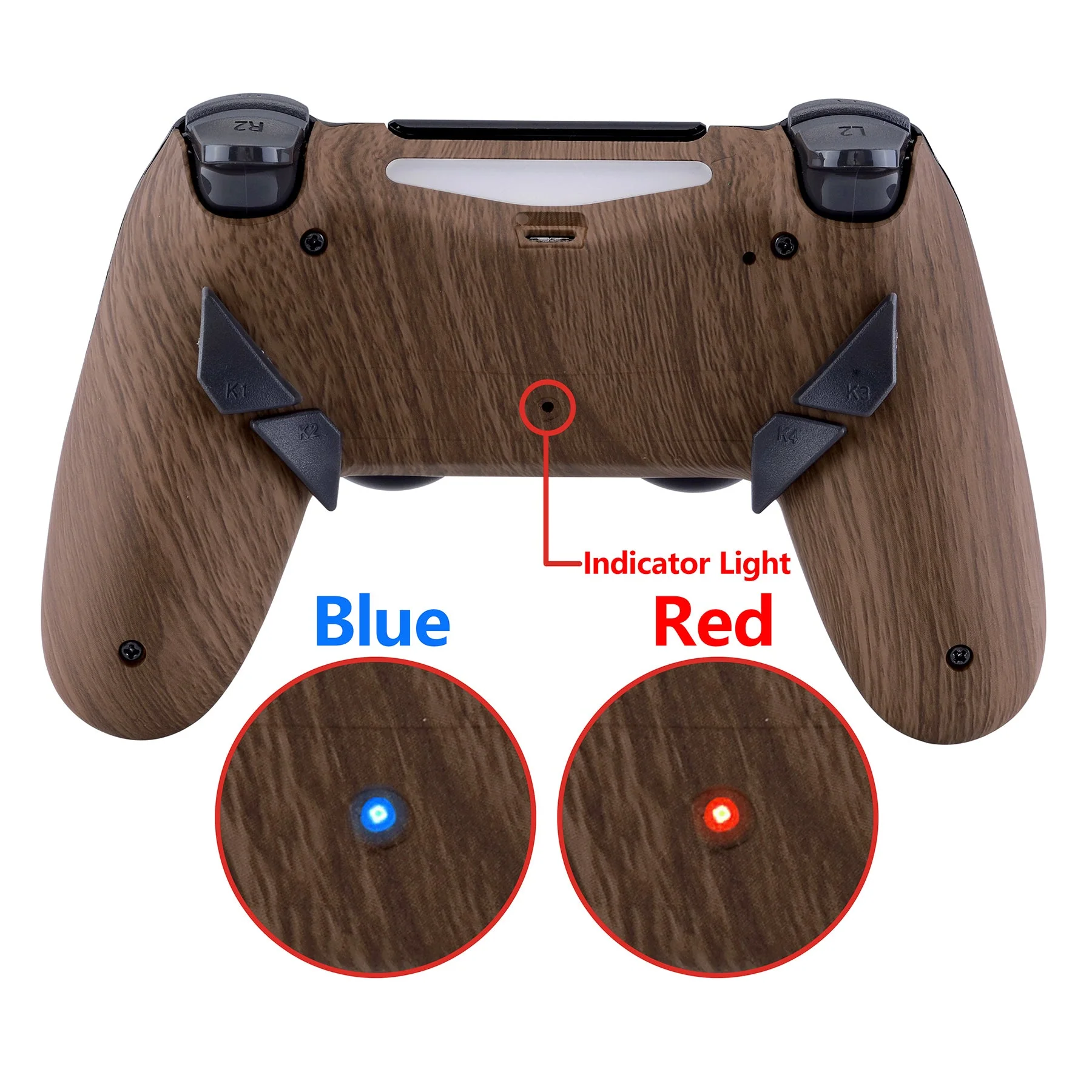 eXtremeRate Dawn Remappable Remap Kit with Redesigned Back Shell & 4 Back Buttons for PS4 Controller JDM 040/050/055 - Wood Grain Patterned - Image 7