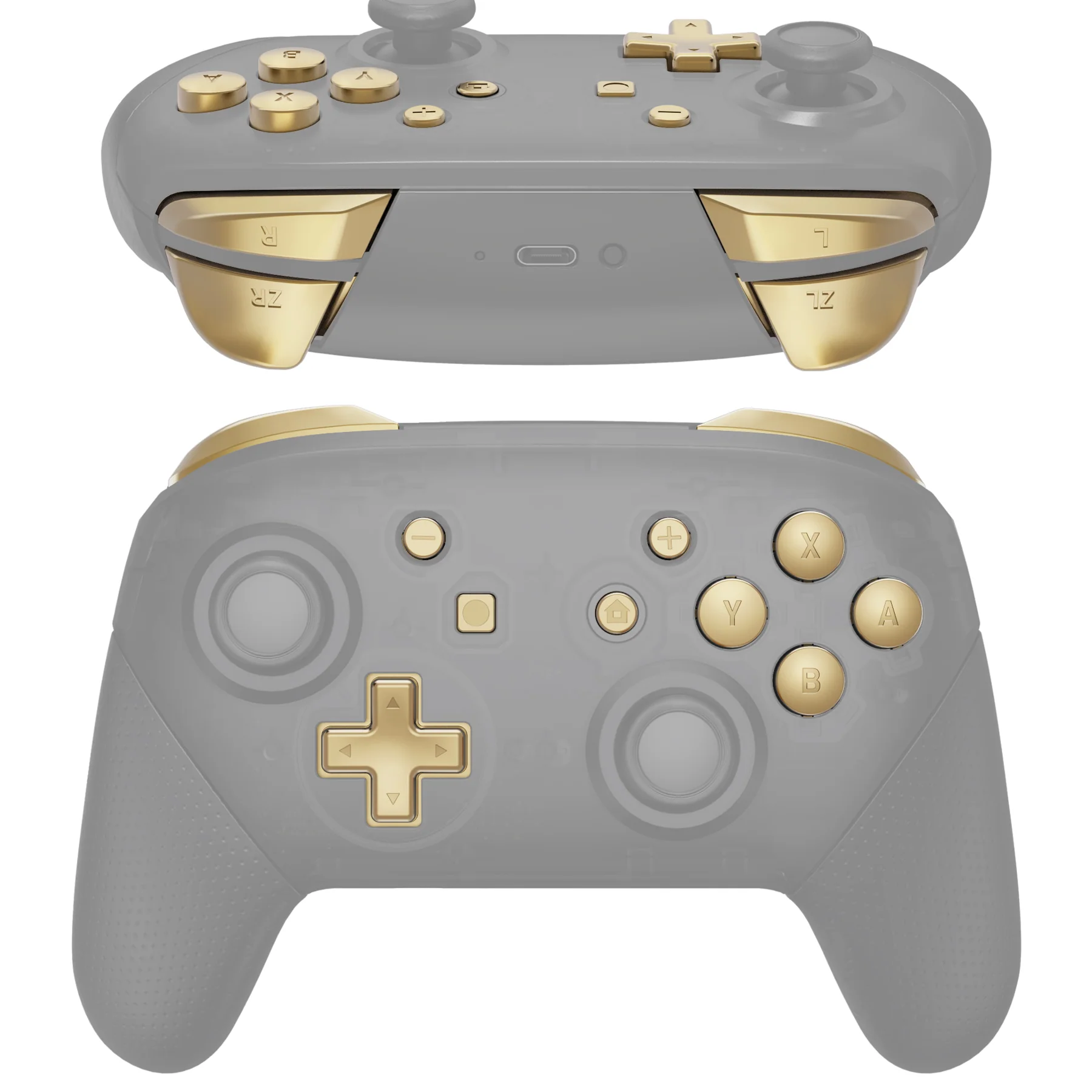 eXtremeRate DIY Replacement Full Set Buttons for Nintendo Switch Pro Controller - Metallic Champagne Gold