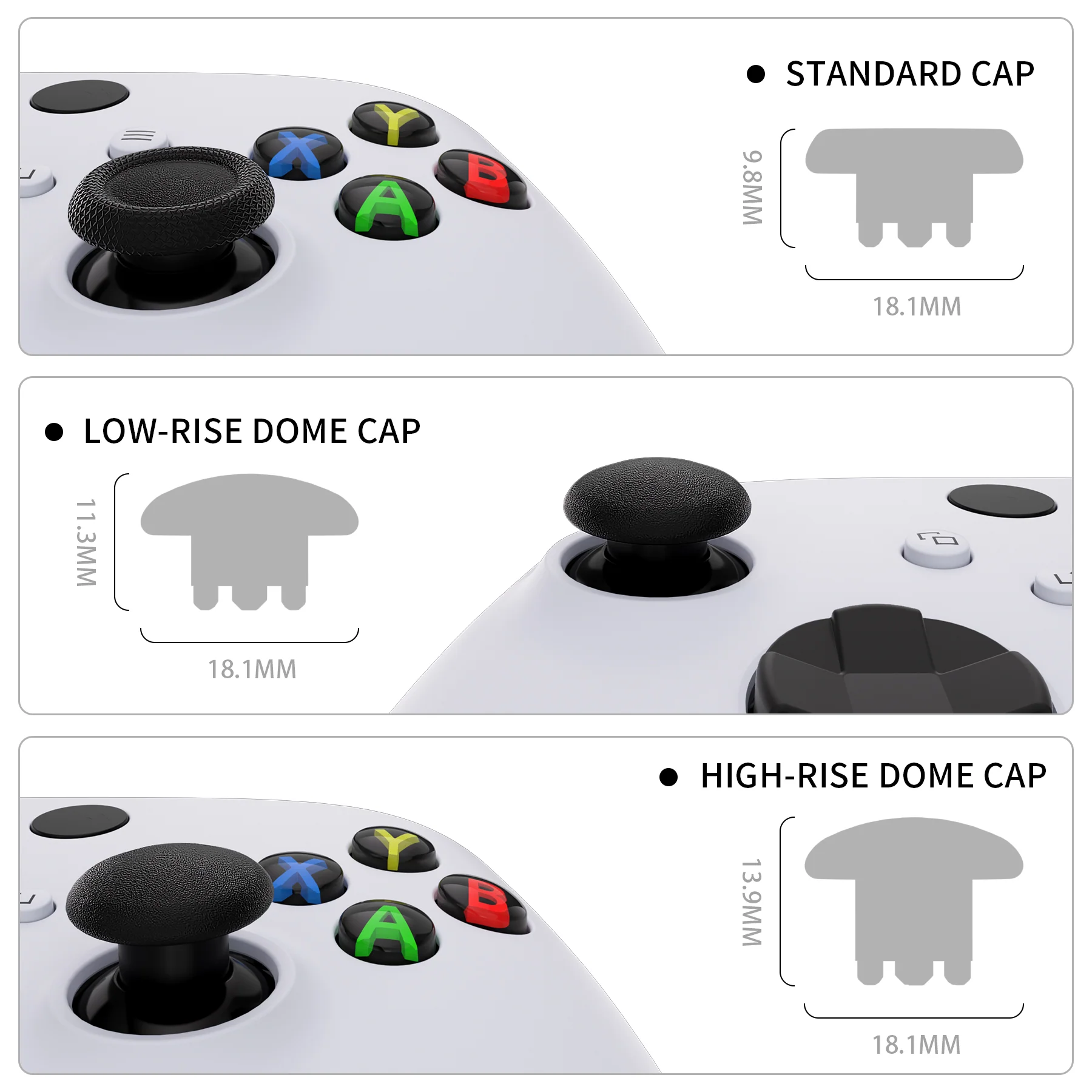 eXtremeRate EDGE Sticks Replacement Interchangeable Thumbsticks for Xbox Series X/S & Xbox Core & Xbox One X/S & Xbox Elite V1 & NS Switch Pro Controller - Black - Image 6