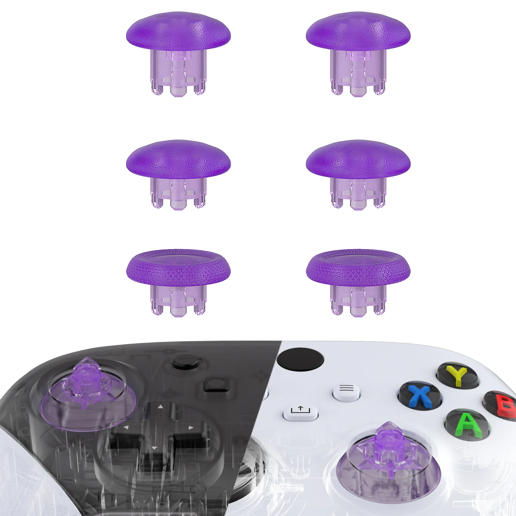 eXtremeRate EDGE Sticks Replacement Interchangeable Thumbsticks for Xbox Series X/S & Xbox Core & Xbox One X/S & Xbox Elite V1 & NS Switch Pro Controller - Clear Atomic Purple