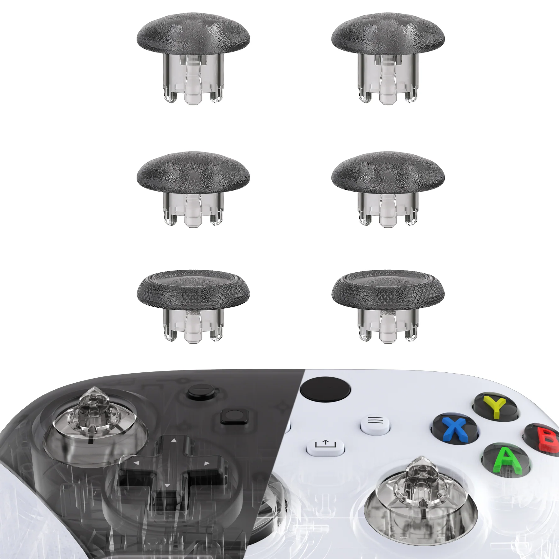 eXtremeRate EDGE Sticks Replacement Interchangeable Thumbsticks for Xbox Series X/S & Xbox Core & Xbox One X/S & Xbox Elite V1 & NS Switch Pro Controller - Clear Black