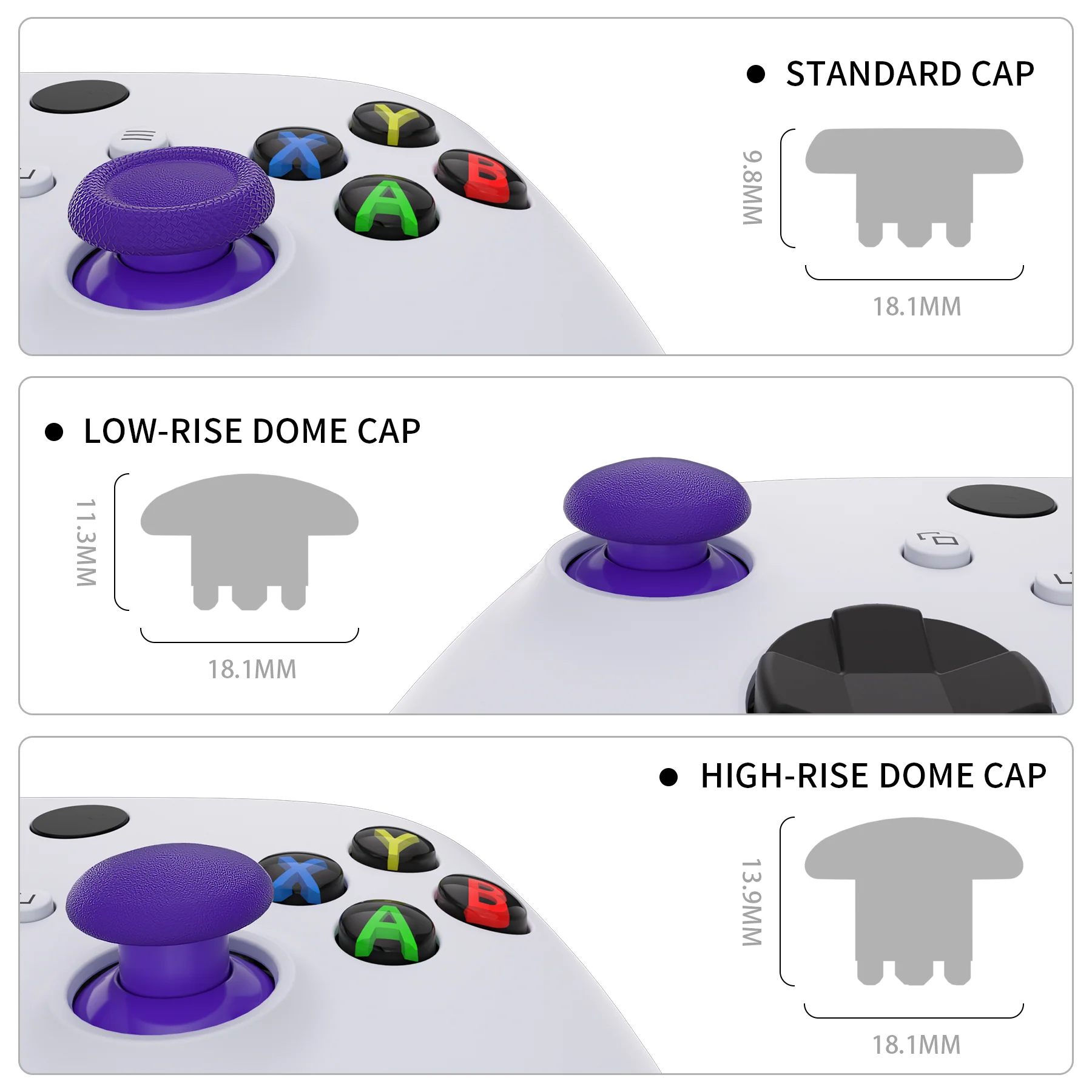 eXtremeRate EDGE Sticks Replacement Interchangeable Thumbsticks for Xbox Series X/S & Xbox Core & Xbox One X/S & Xbox Elite V1 & NS Switch Pro Controller - Purple - Image 6
