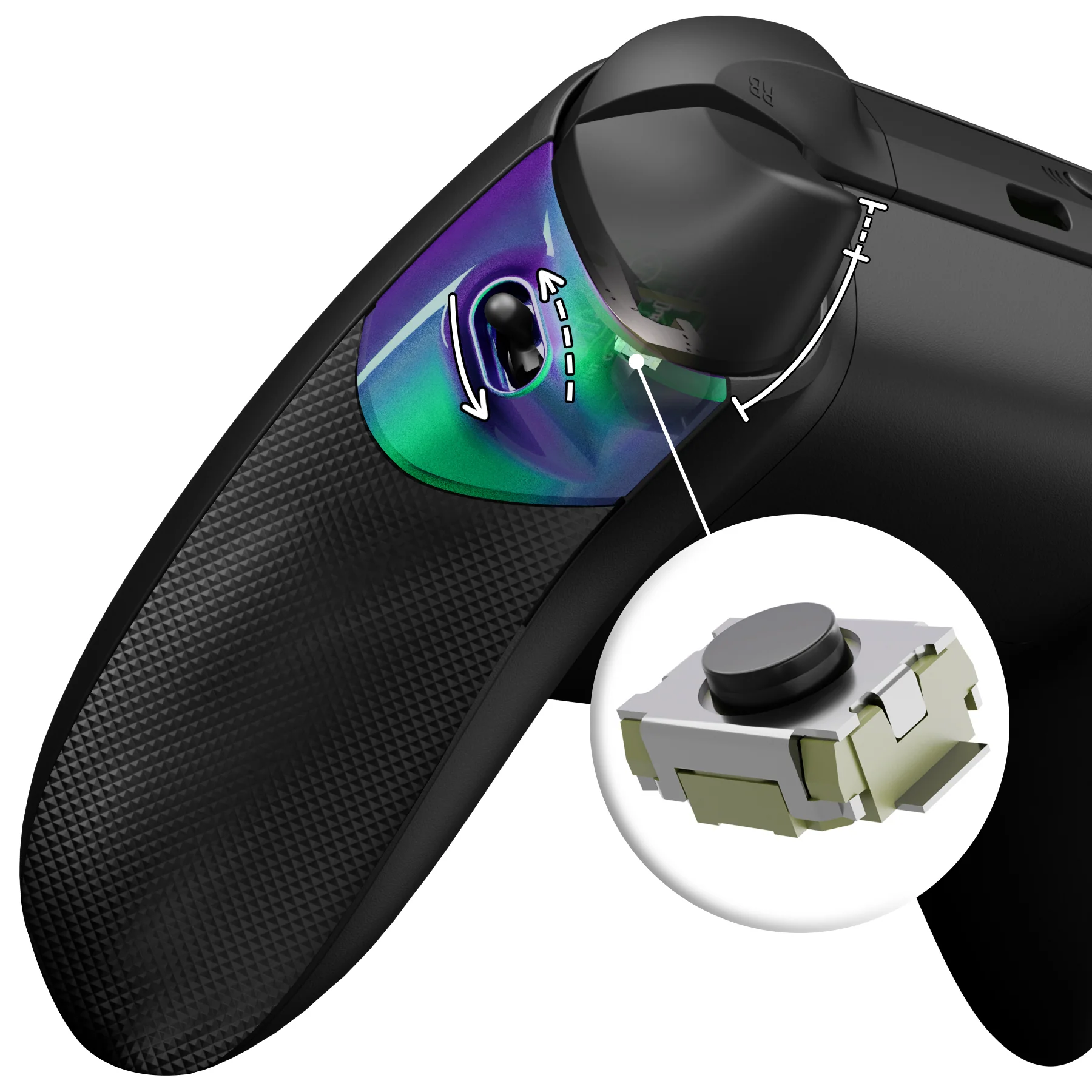 eXtremeRate FLEXOR Clicky Rubberized Side Rails Grips Trigger Stop Kit for Xbox Series X/S Controller & Xbox Core Controller - Chameleon Green Purple