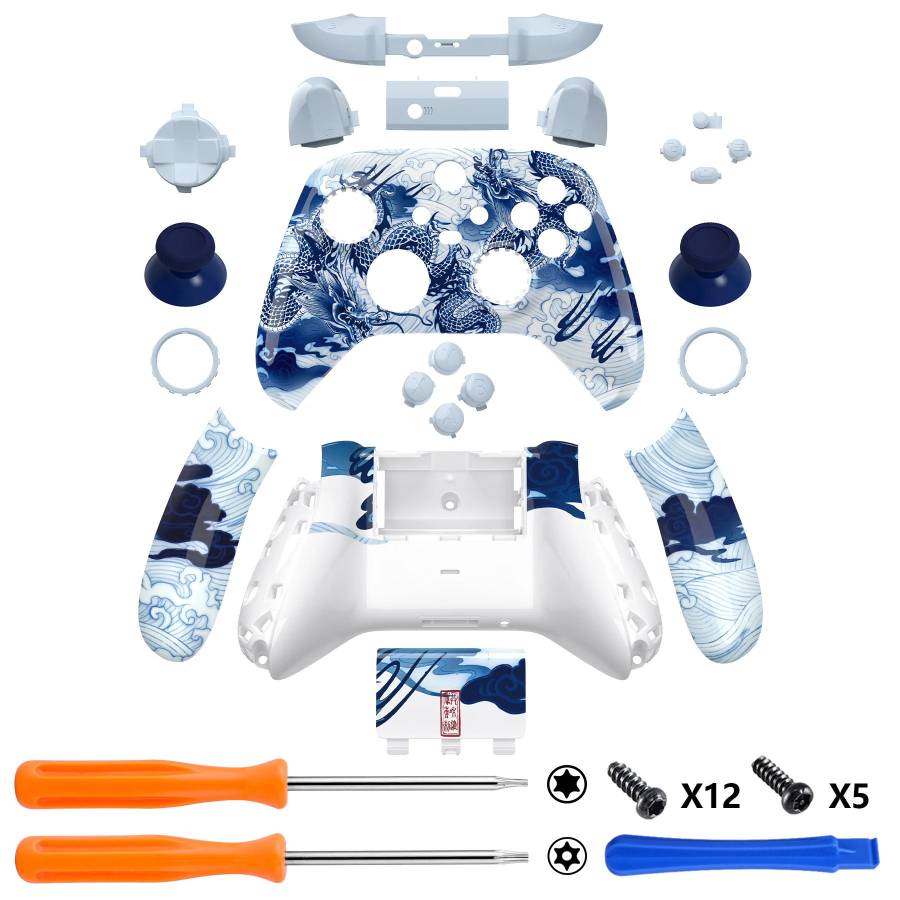 eXtremeRate Full Set Housing Shell Case with Buttons for Xbox Series X & S Controller - Porcelain Dragon - Image 2