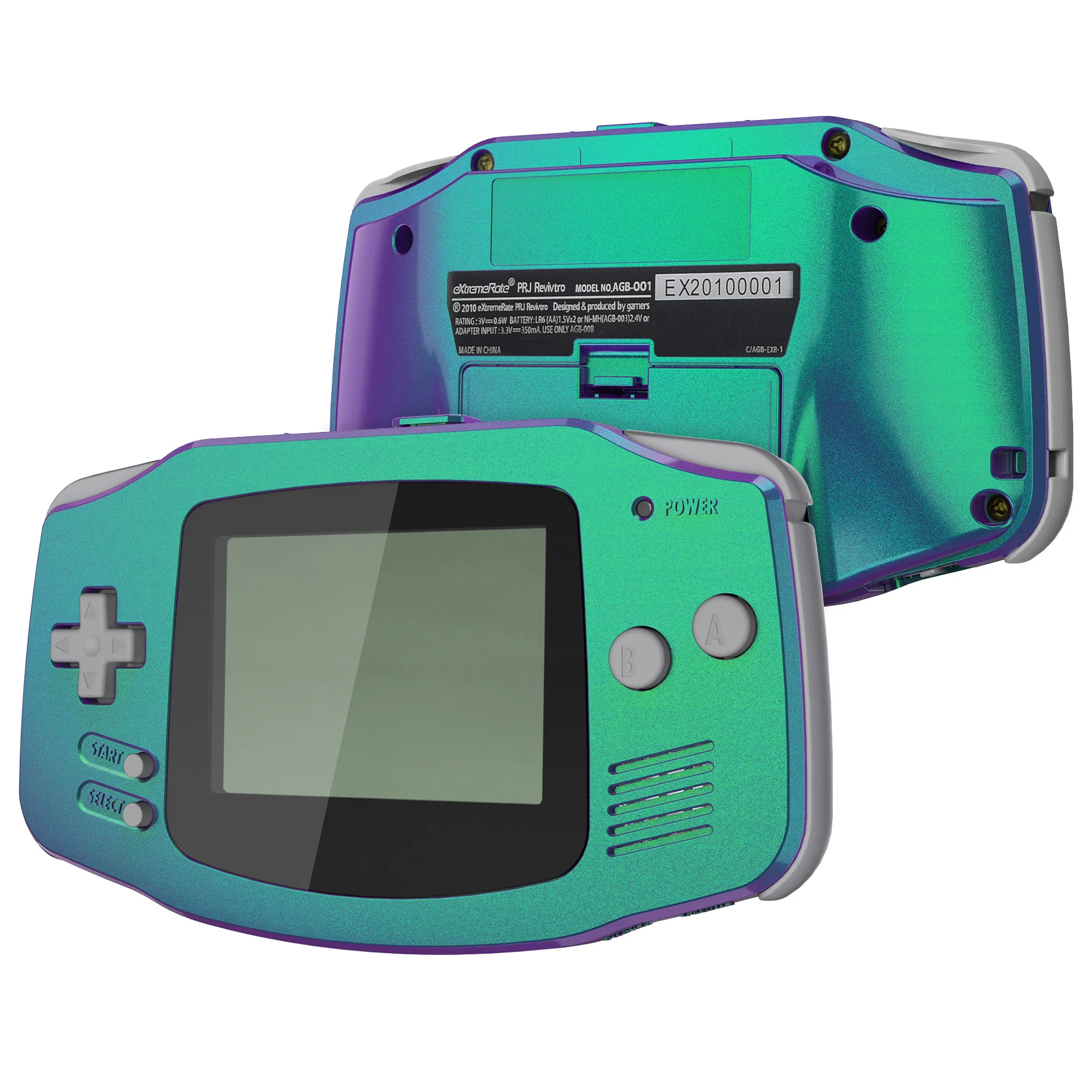 eXtremeRate IPS Ready Upgraded GBA Replacement Full Set Shells with Buttons for Gameboy Advance, Compatible with Both IPS & Standard LCD - Chameleon Green Purple