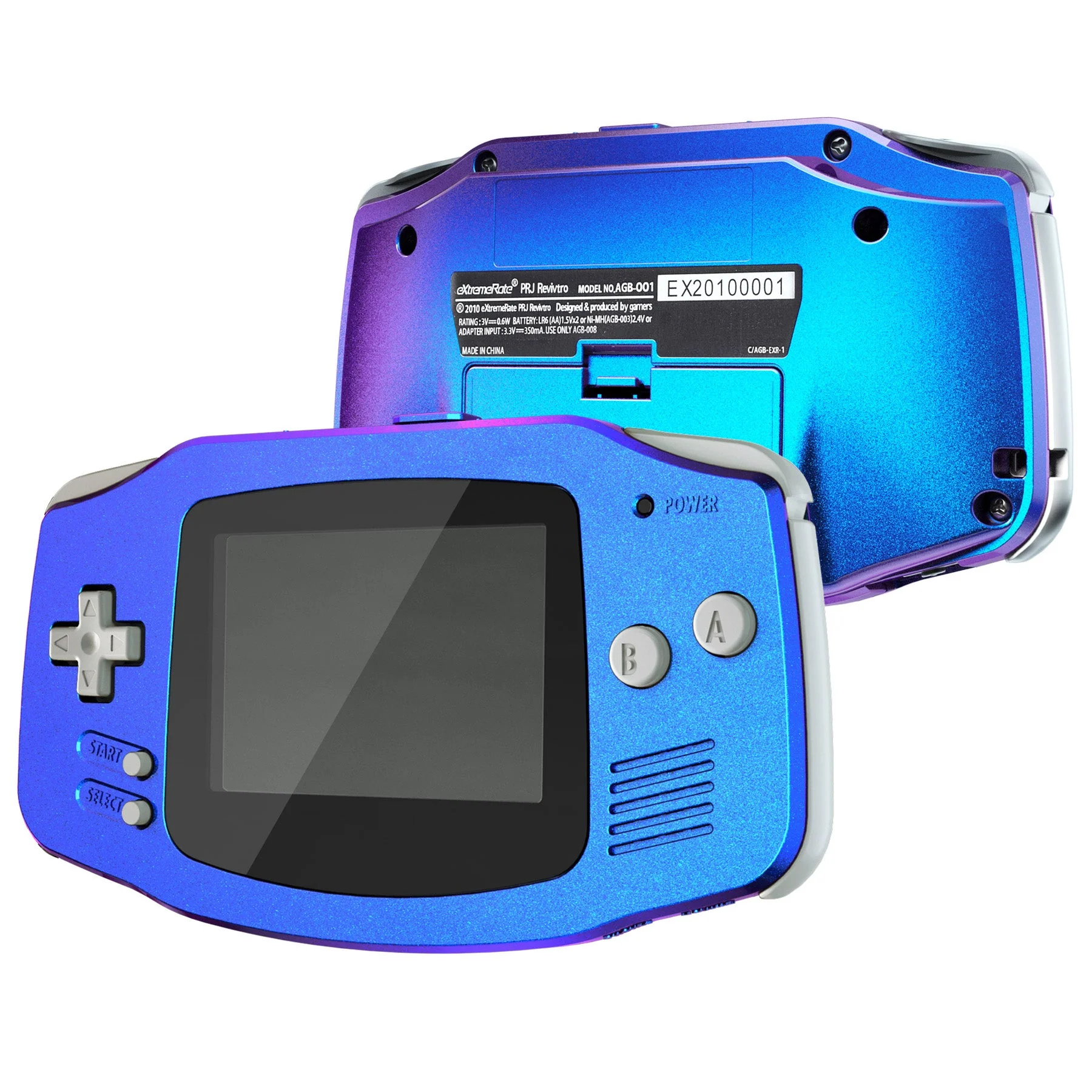 eXtremeRate IPS Ready Upgraded GBA Replacement Full Set Shells with Buttons for Gameboy Advance, Compatible with Both IPS & Standard LCD - Chameleon Purple Blue