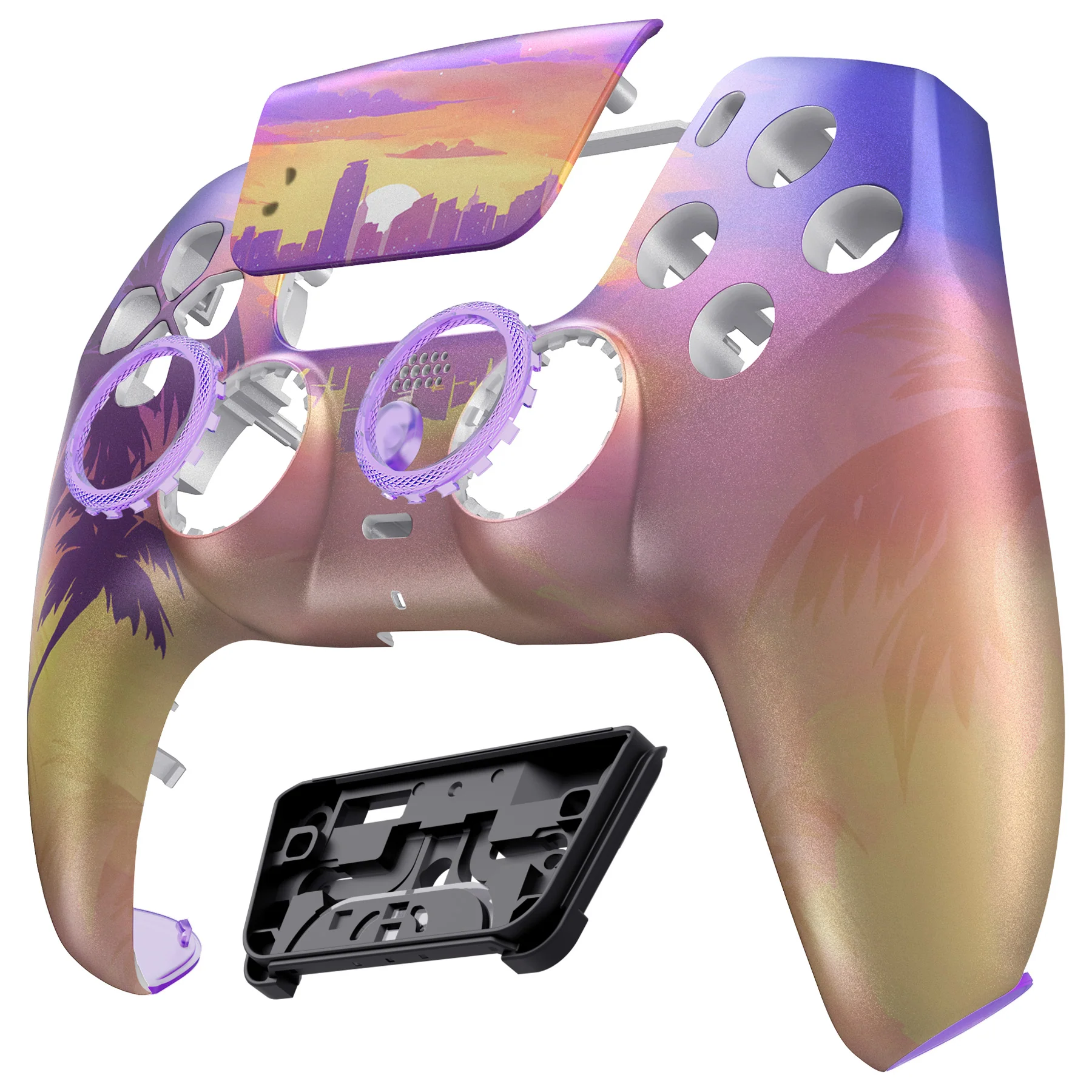 eXtremeRate LUNA Redesigned Replacement Front Shell with Touchpad Compatible with PS5 Controller BDM-010/020/030/040/050 - Neon Miami - Image 9