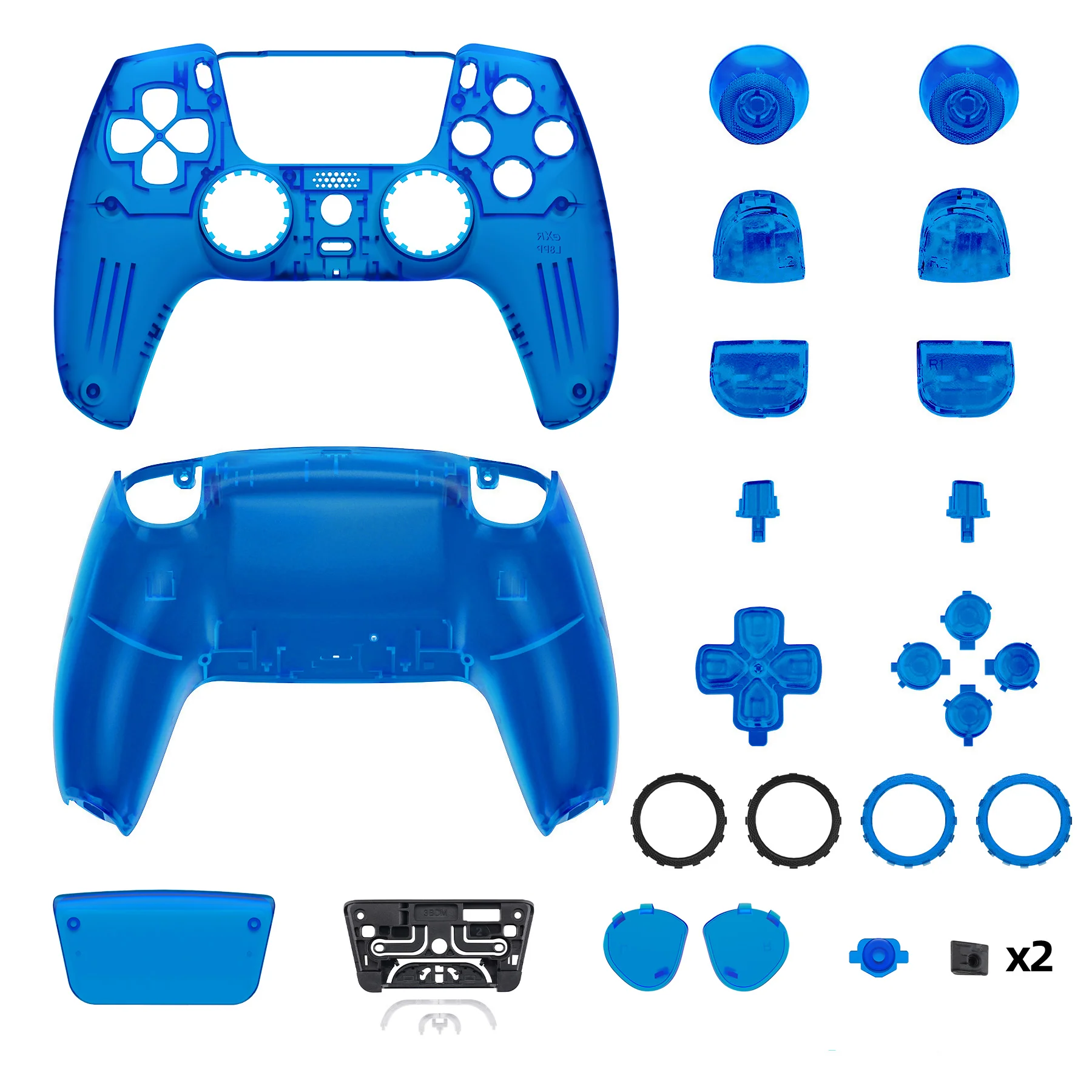 eXtremeRate LUNA Redesigned Replacement Full Set Shells with Buttons Compatible with PS5 Controller BDM-030/040/050 - Clear Blue - Image 9