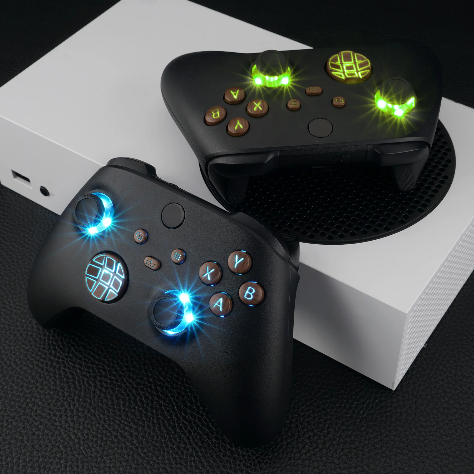 eXtremeRate Multi-Colors Luminated Buttons DTF V2 LED Kit for Xbox Series X & S Controller - Wood Grain - Image 6