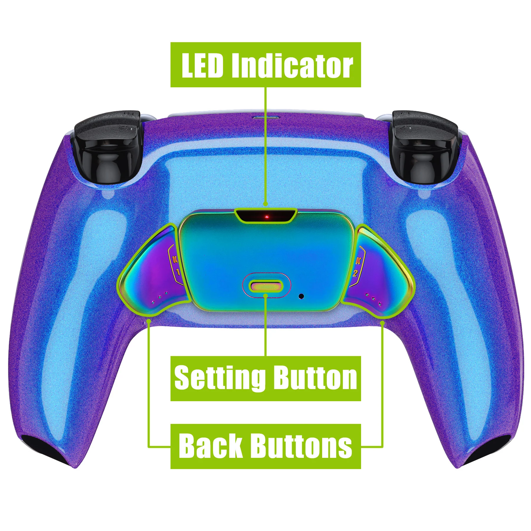 eXtremeRate Rainbow Aura Blue & Purple Real Metal Buttons (RMB) Version RISE 2.0 Remap Kit for PS5 Controller BDM-010/020 - Chameleon Purple Blue - Image 5