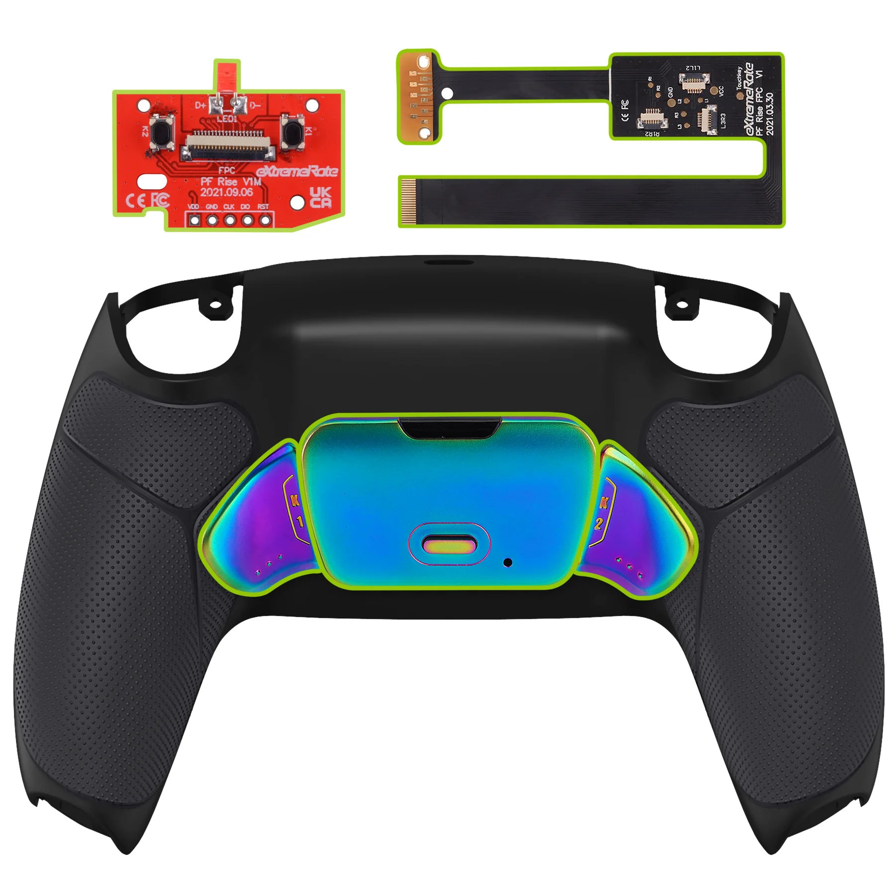 eXtremeRate Rainbow Aura Blue & Purple Real Metal Buttons (RMB) Version RISE 2.0 Remap Kit for PS5 Controller BDM-010/020 - Rubberized Black