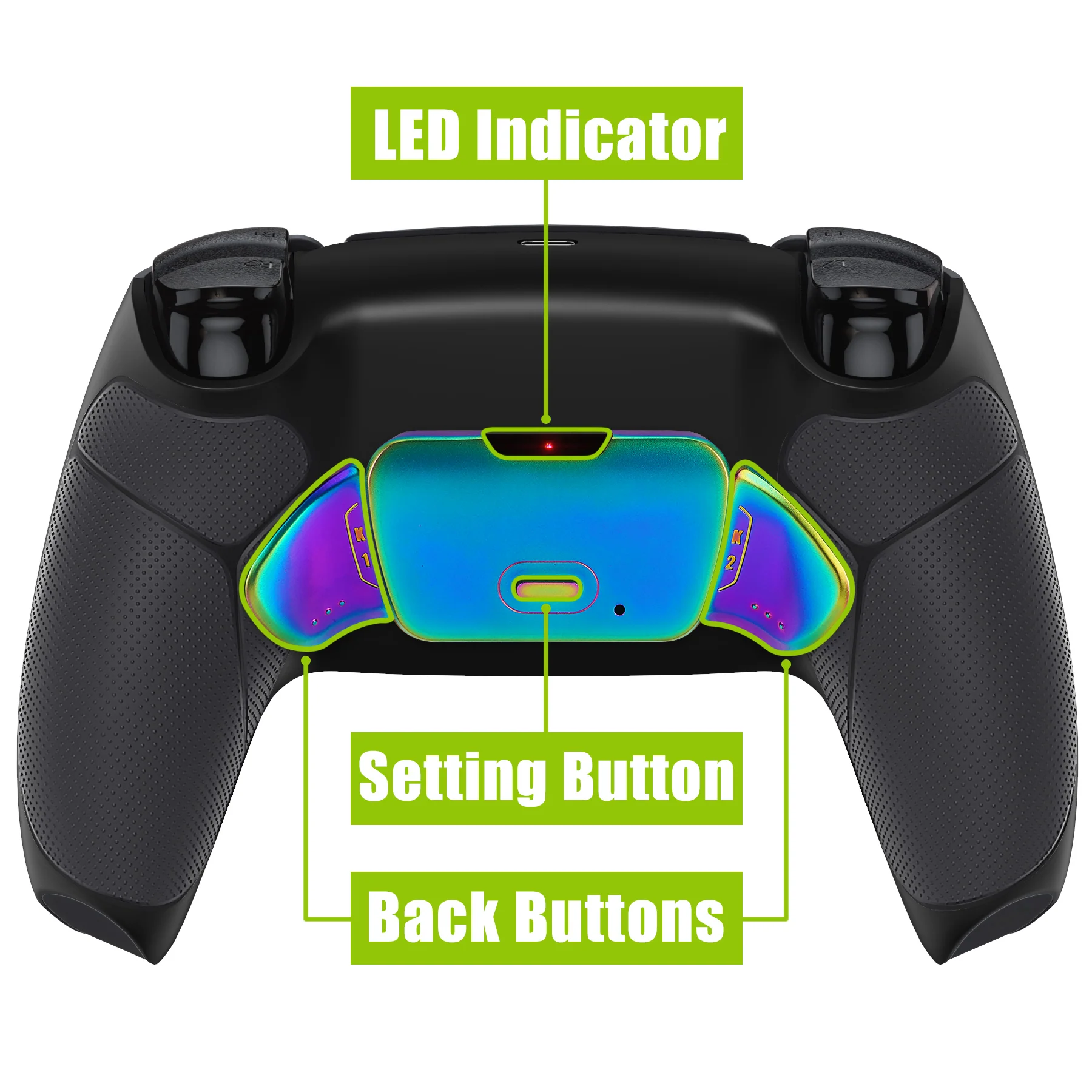 eXtremeRate Rainbow Aura Blue & Purple Real Metal Buttons (RMB) Version RISE 2.0 Remap Kit for PS5 Controller BDM-010/020 - Rubberized Black - Image 5