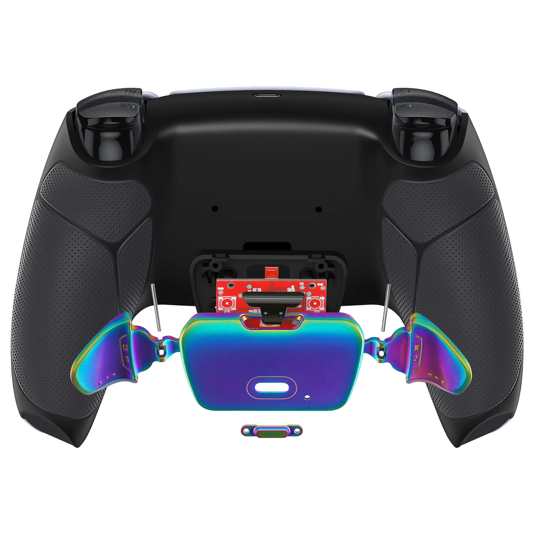 eXtremeRate Rainbow Aura Blue & Purple Real Metal Buttons (RMB) Version RISE 2.0 Remap Kit for PS5 Controller BDM-010/020 - Rubberized Black - Image 7