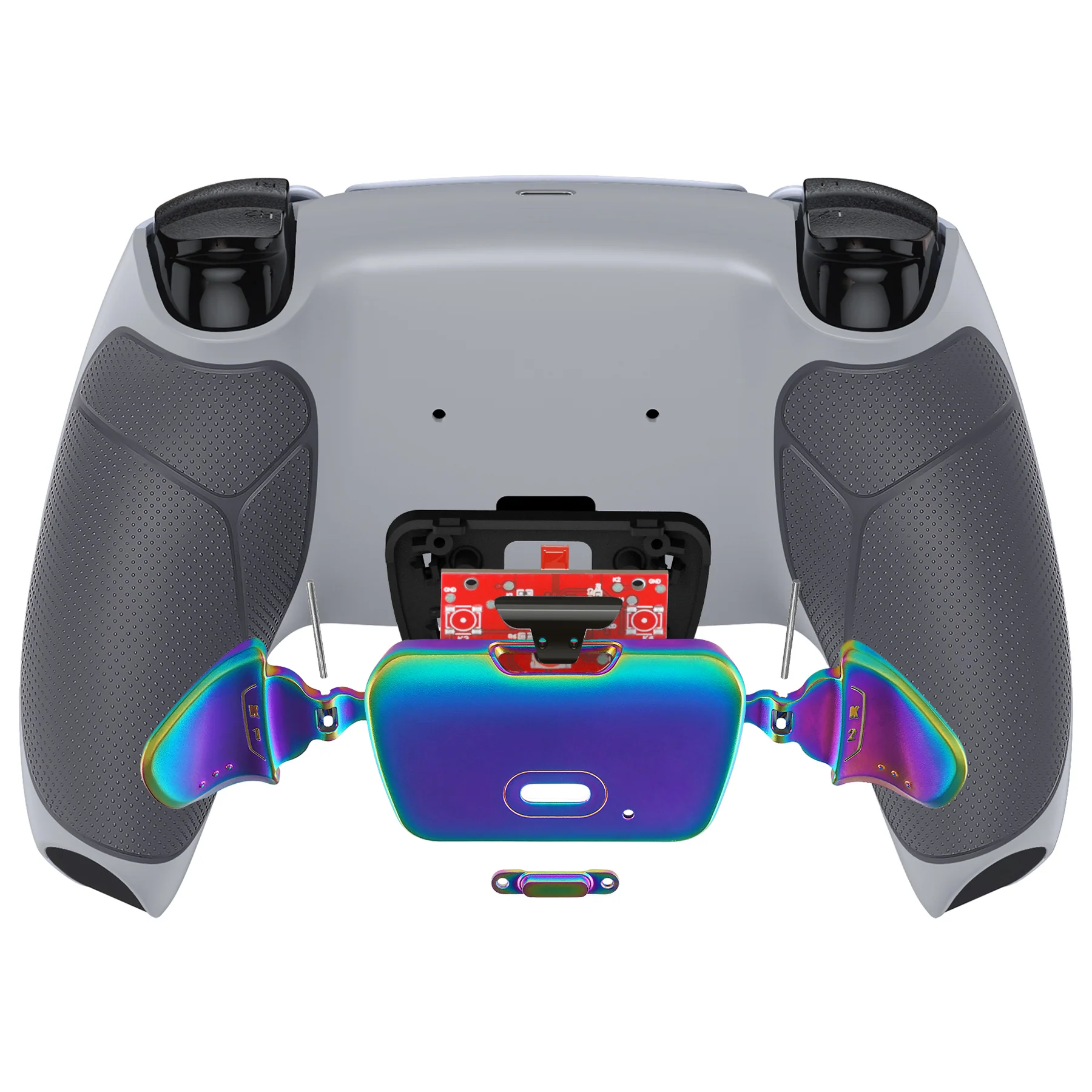 eXtremeRate Rainbow Aura Blue & Purple Real Metal Buttons (RMB) Version RISE 2.0 Remap Kit for PS5 Controller BDM-010/020 - Rubberized New Hope Gray & Classic Gray - Image 7