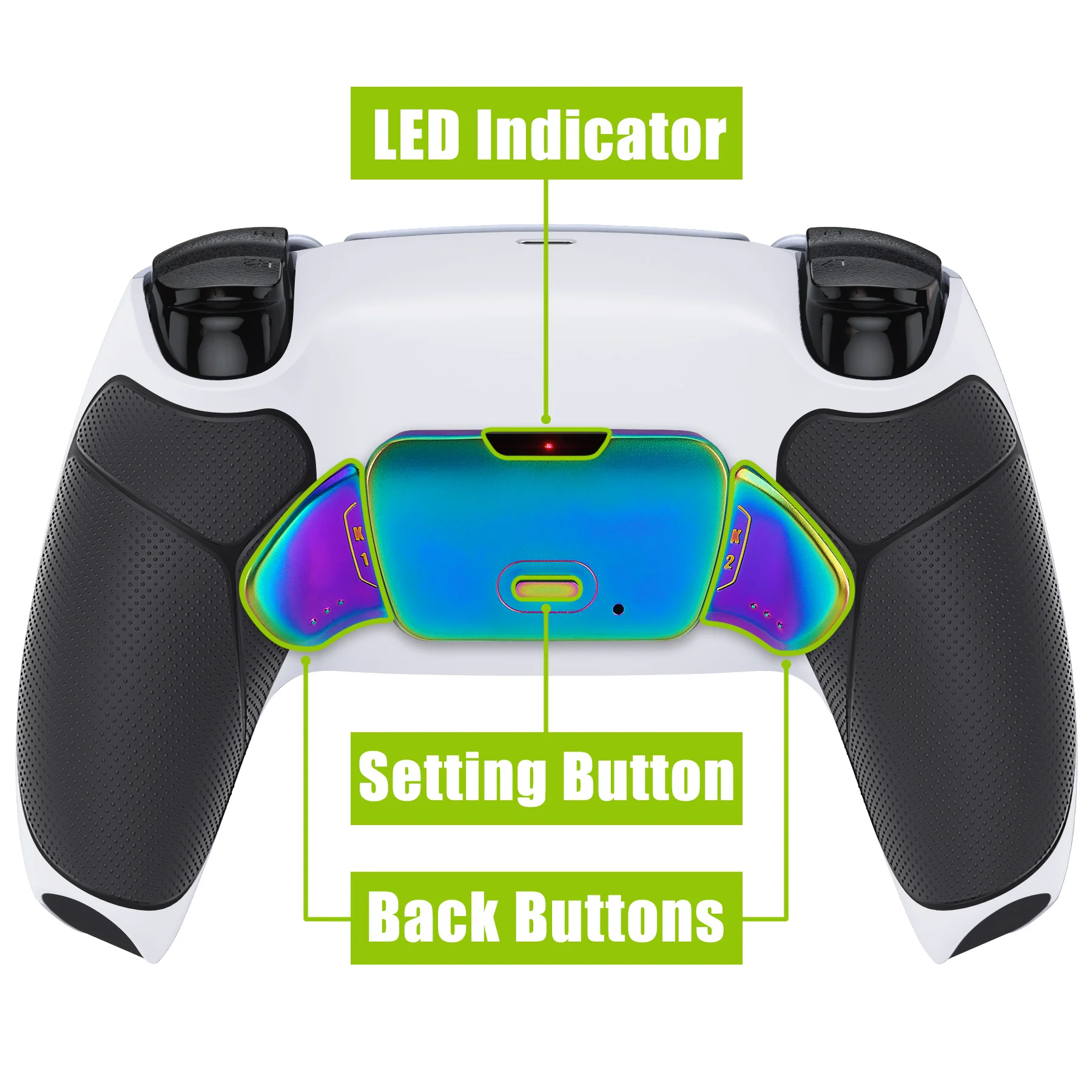 eXtremeRate Rainbow Aura Blue & Purple Real Metal Buttons (RMB) Version RISE V3 Remap Kit for PS5 Controller BDM-030/040/050 - Rubberized White Black - Image 5