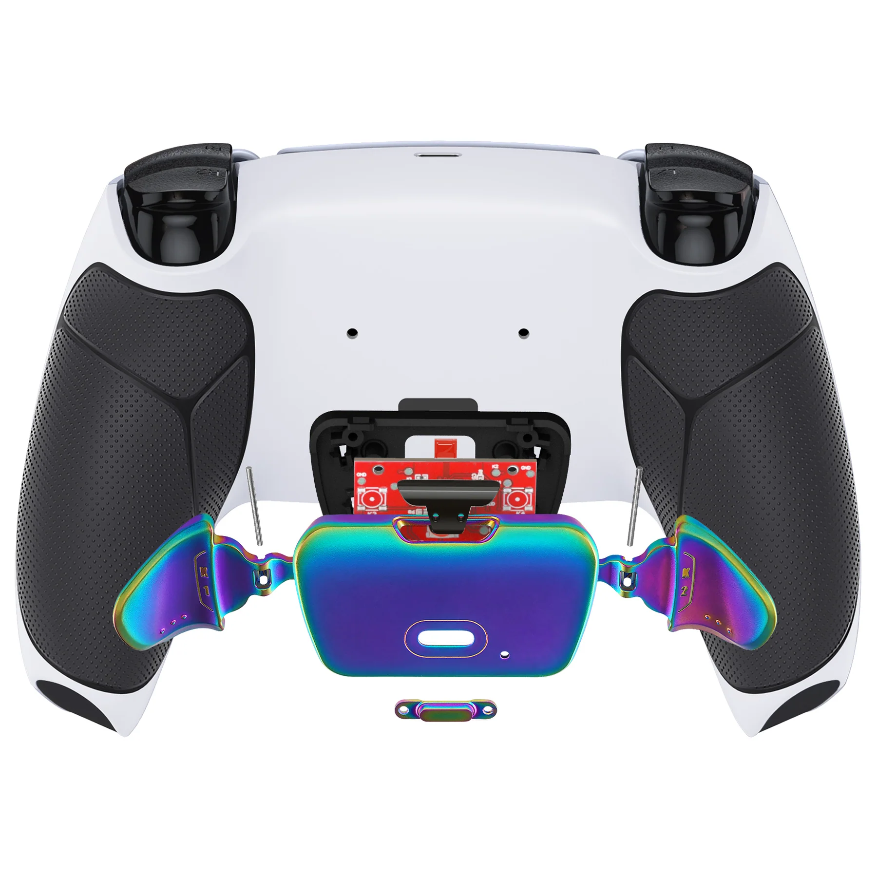 eXtremeRate Rainbow Aura Blue & Purple Real Metal Buttons (RMB) Version RISE V3 Remap Kit for PS5 Controller BDM-030/040/050 - Rubberized White Black - Image 7