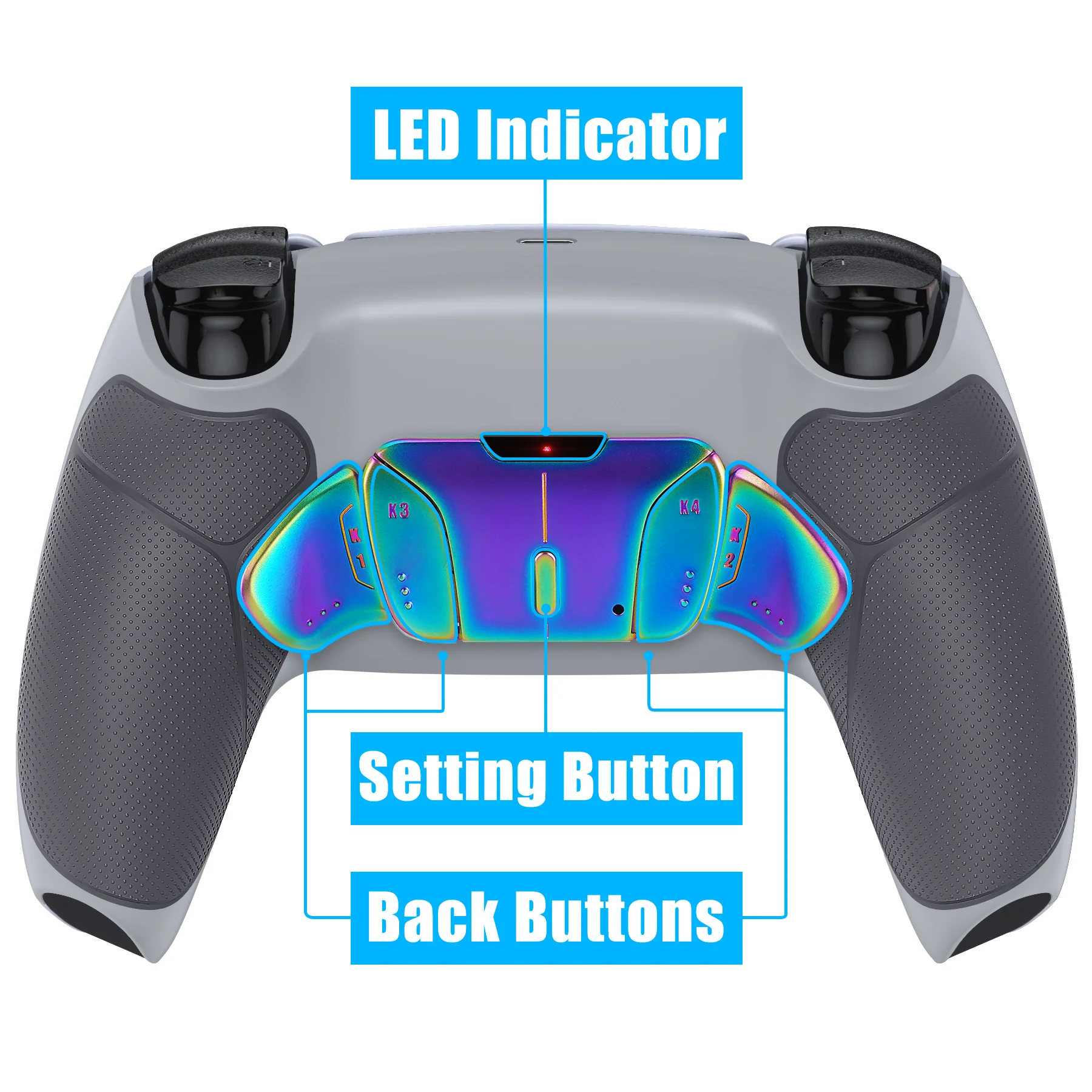 eXtremeRate Rainbow Aura Blue & Purple Real Metal Buttons (RMB) Version RISE4 Remap Kit for PS5 Controller BDM-010/020 - Rubberized New Hope Gray & Classic Gray - Image 5