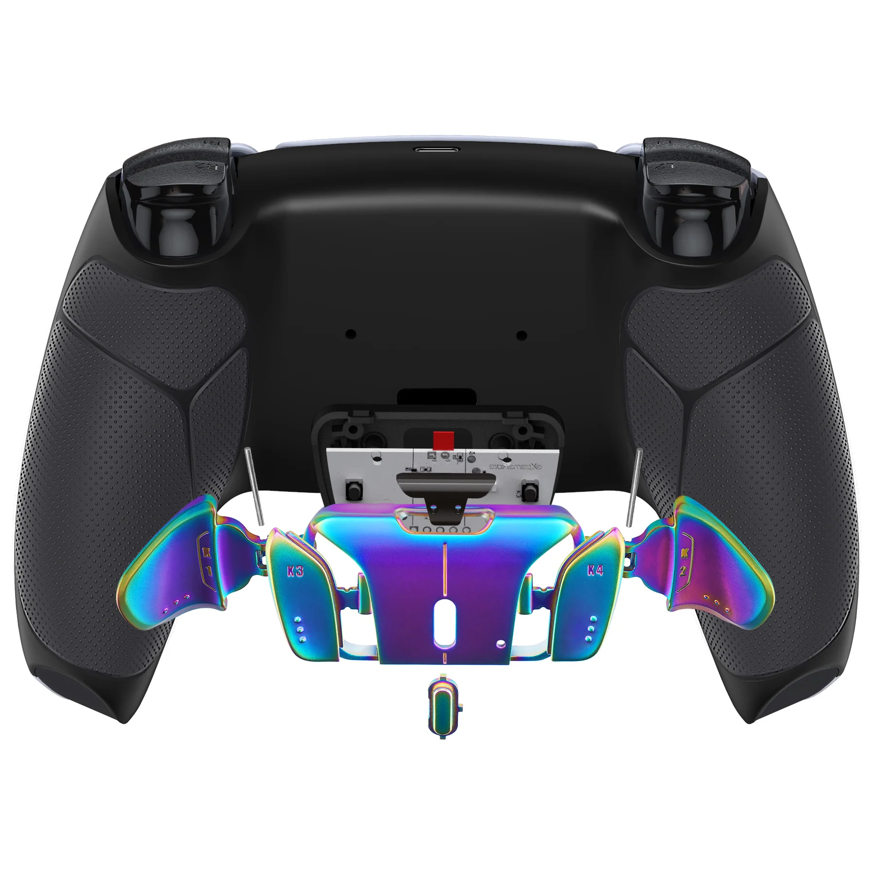 eXtremeRate Rainbow Aura Blue & Purple Real Metal Buttons (RMB) Version RISE4 V3 Remap Kit for PS5 Controller BDM-030/040/050 - Rubberized Black - Image 6