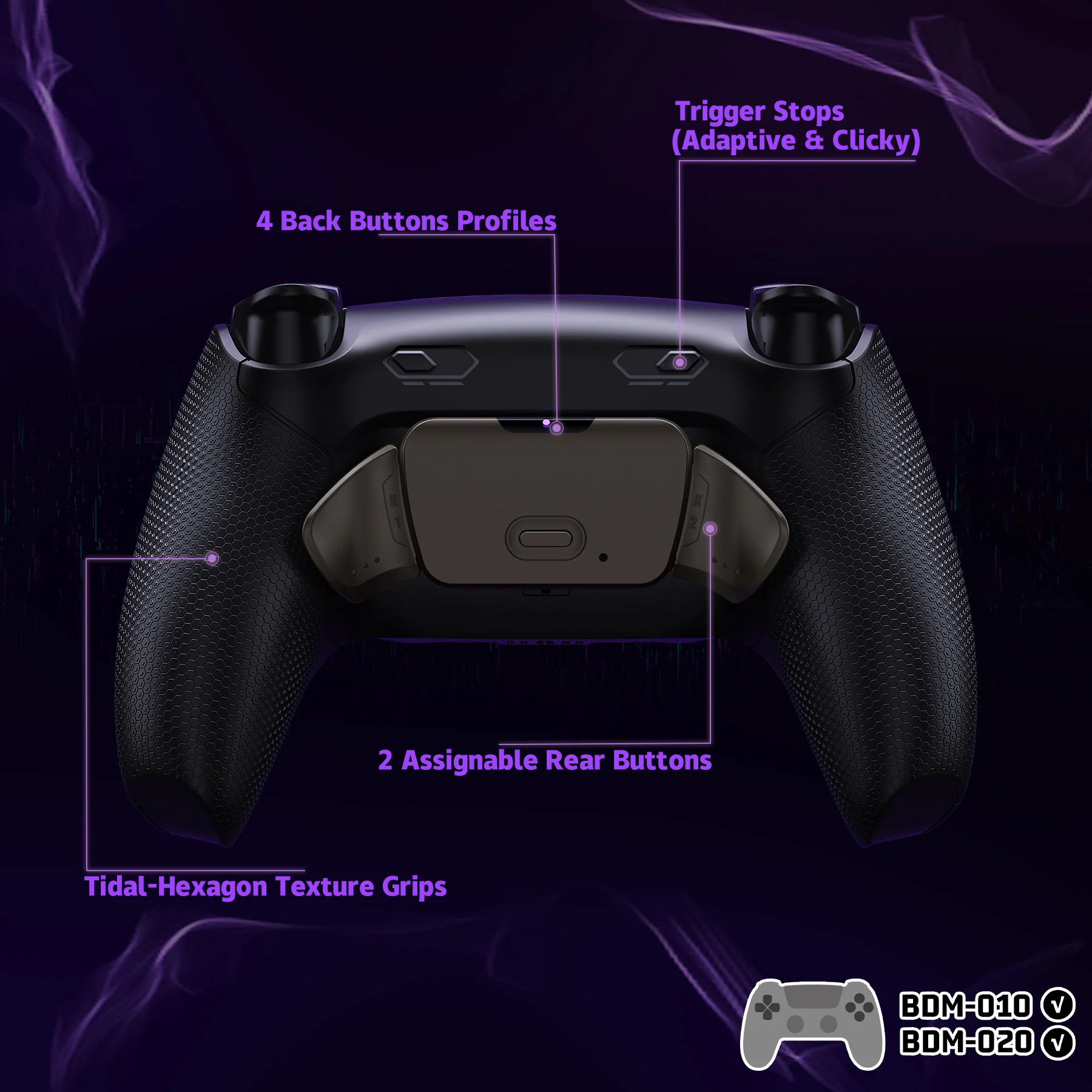 eXtremeRate Real Metal Buttons (RMB) Version RISE Plus MAX Back Paddles Kit with Clicky Trigger Stops & Rubberized Grip for PS5 Controller BDM-010/020 - Black - Image 5