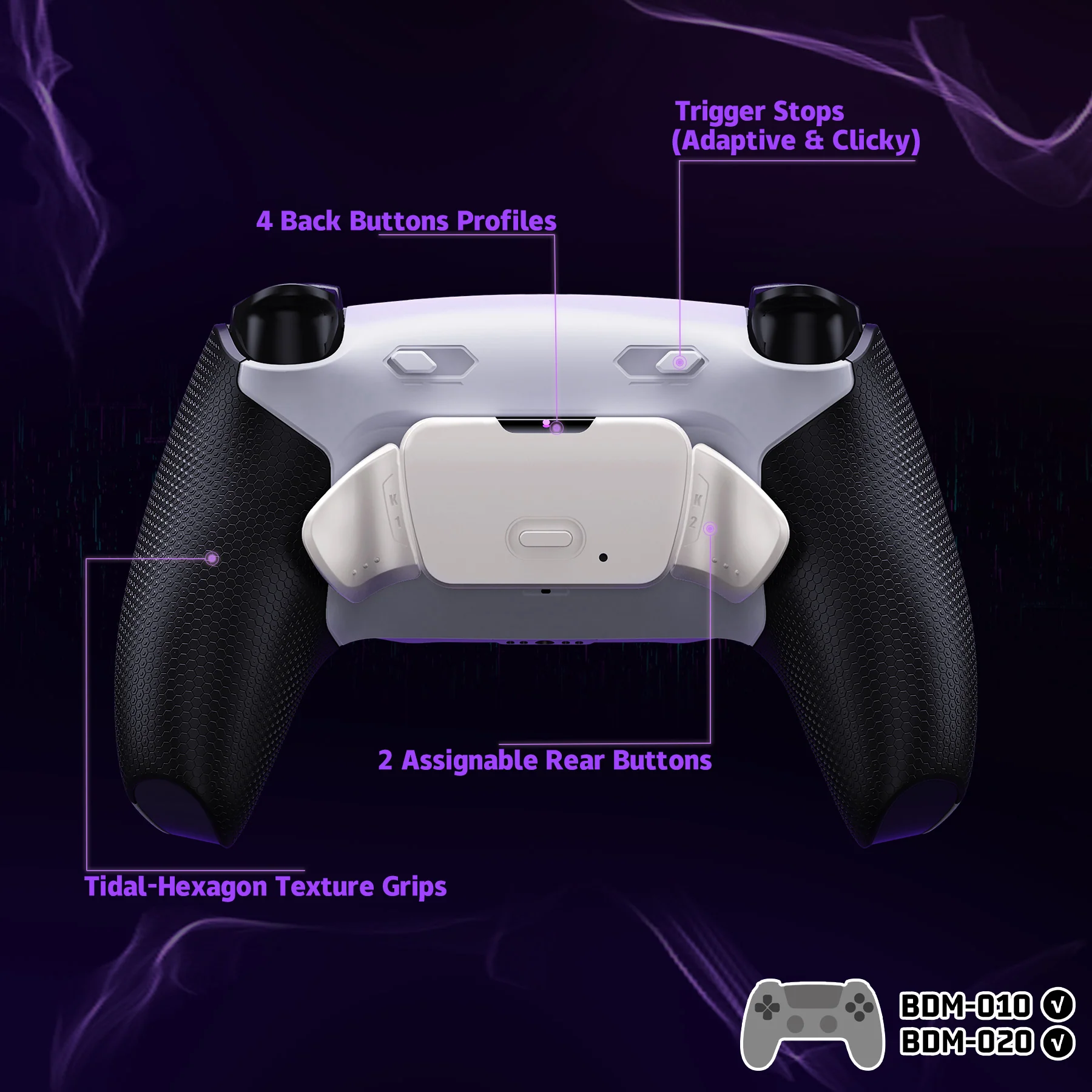 eXtremeRate Real Metal Buttons (RMB) Version RISE Plus MAX Back Paddles Kit with Clicky Trigger Stops & Rubberized Grip for PS5 Controller BDM-010/020 - White Black - Silver - Image 5