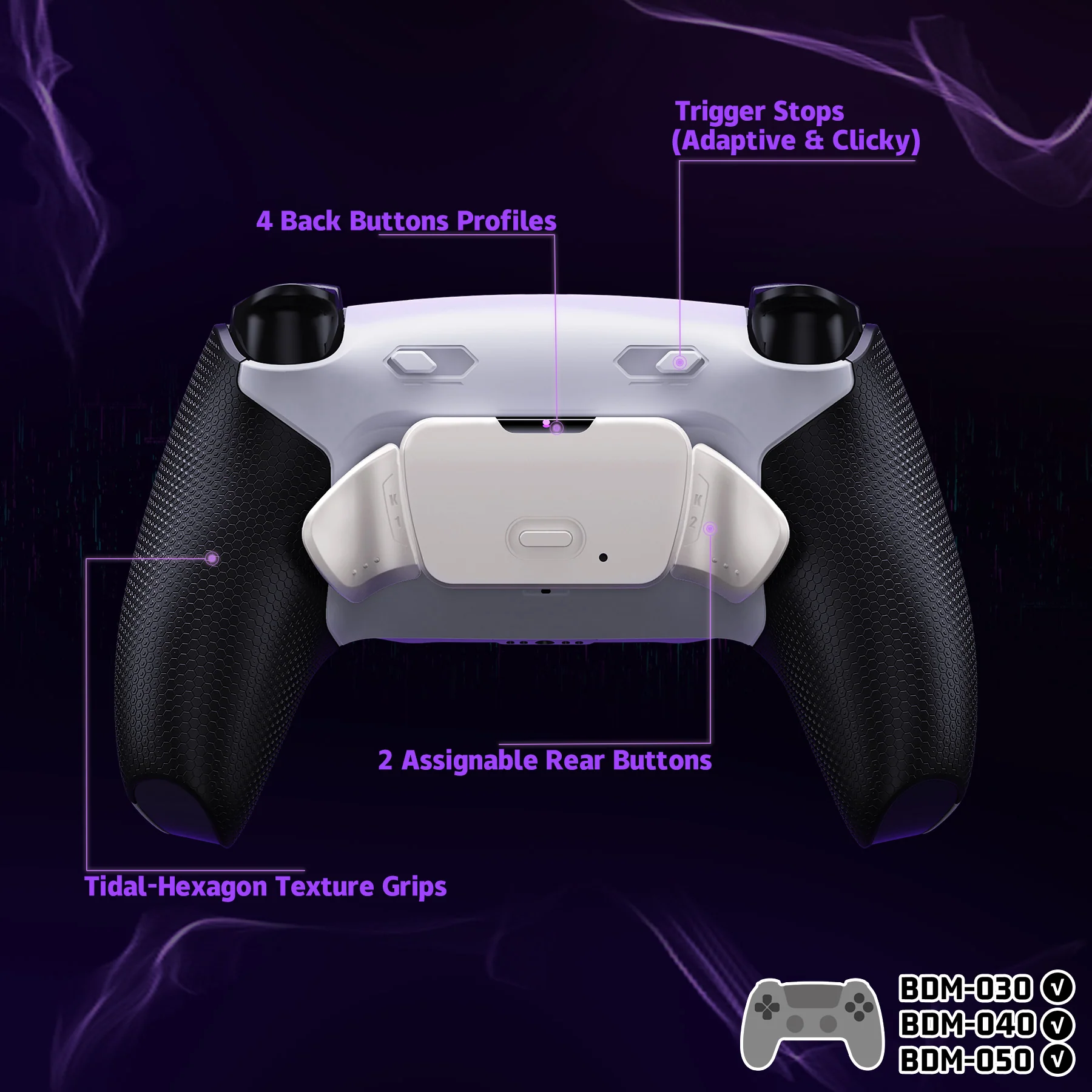 eXtremeRate Real Metal Buttons (RMB) Version RISE Plus MAX Back Paddles Kit with Clicky Trigger Stops & Rubberized Grip for PS5 Controller BDM-030/040/050 - White Black - Silver - Image 5