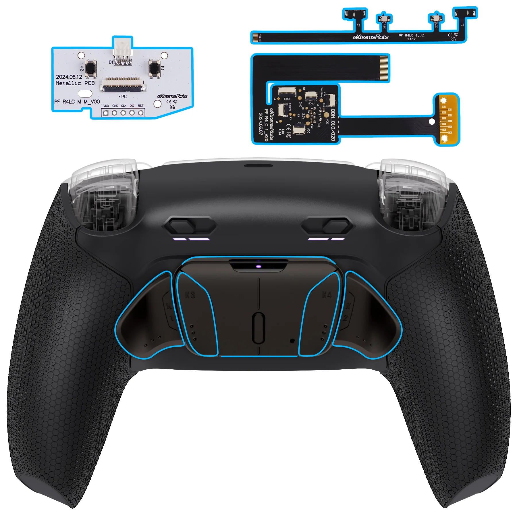 eXtremeRate Real Metal Buttons (RMB) Version RISE4 Plus MAX Back Paddles Kit with Clicky Trigger Stops & Rubberized Grip for PS5 Controller BDM-010/020 - Black
