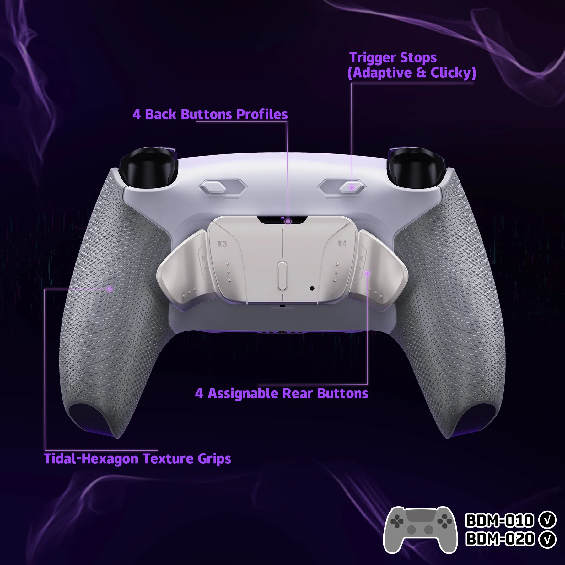 eXtremeRate Real Metal Buttons (RMB) Version RISE4 Plus MAX Back Paddles Kit with Clicky Trigger Stops & Rubberized Grip for PS5 Controller BDM-010/020 - White Gray - Silver - Image 5