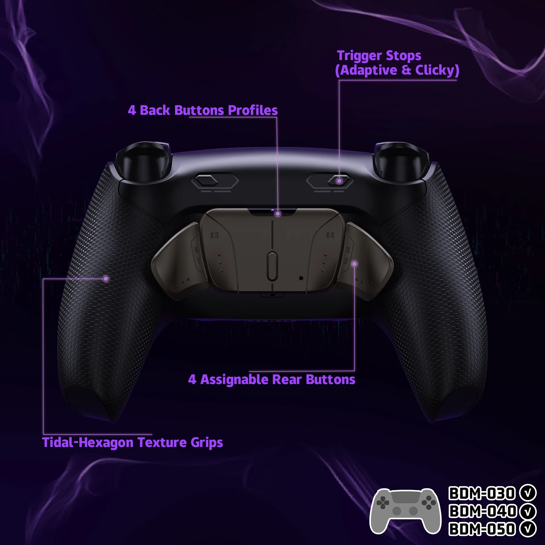 eXtremeRate Real Metal Buttons (RMB) Version RISE4 Plus MAX Back Paddles Kit with Clicky Trigger Stops & Rubberized Grip for PS5 Controller BDM-030/040/050 - Black - Image 5