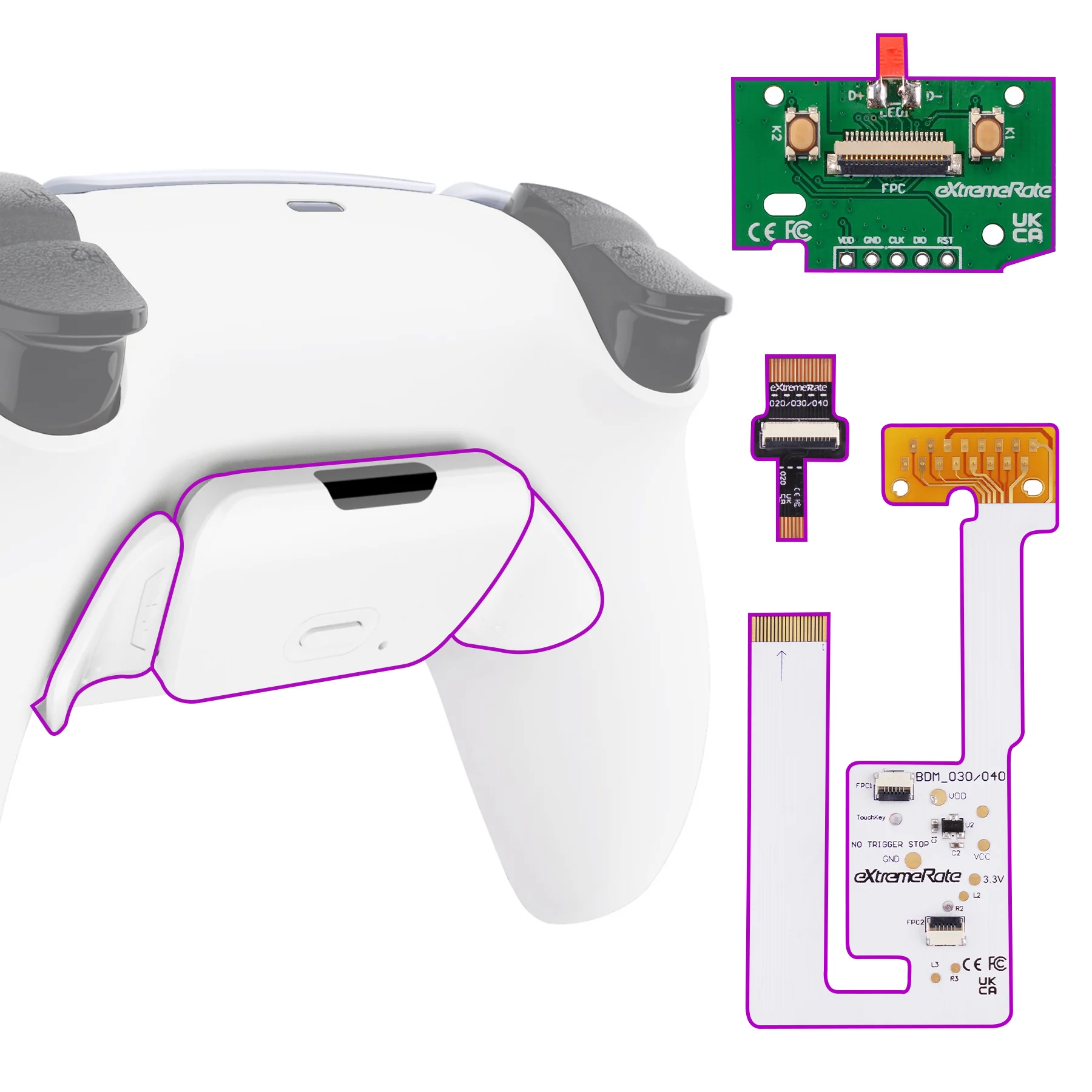 eXtremeRate Remappable RISE V3 Remap Kit for PS5 Controller BDM-030/040/050 - White